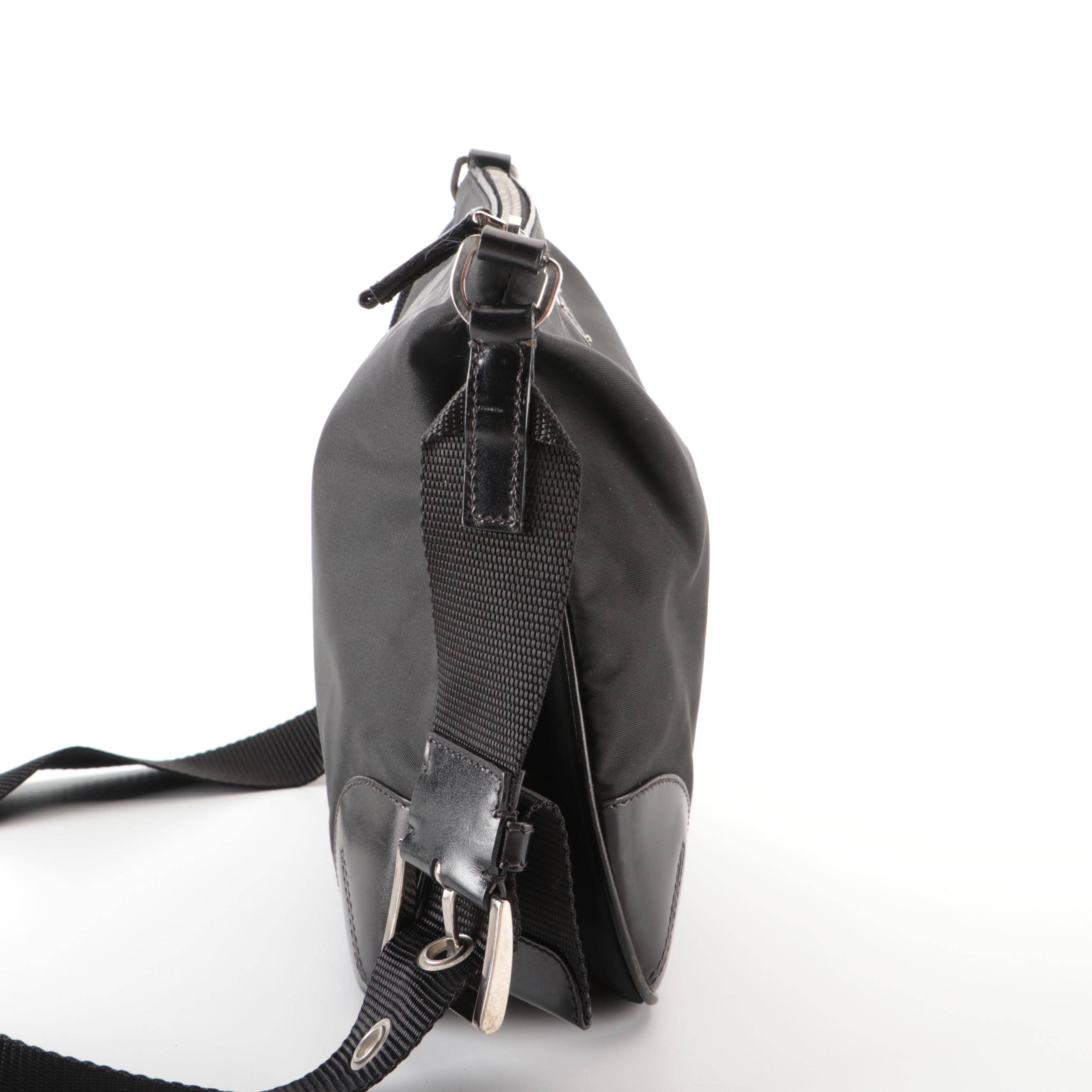 Prada Small Zip Crossbody Bag in Black Tessuto Nylon and Black Leather