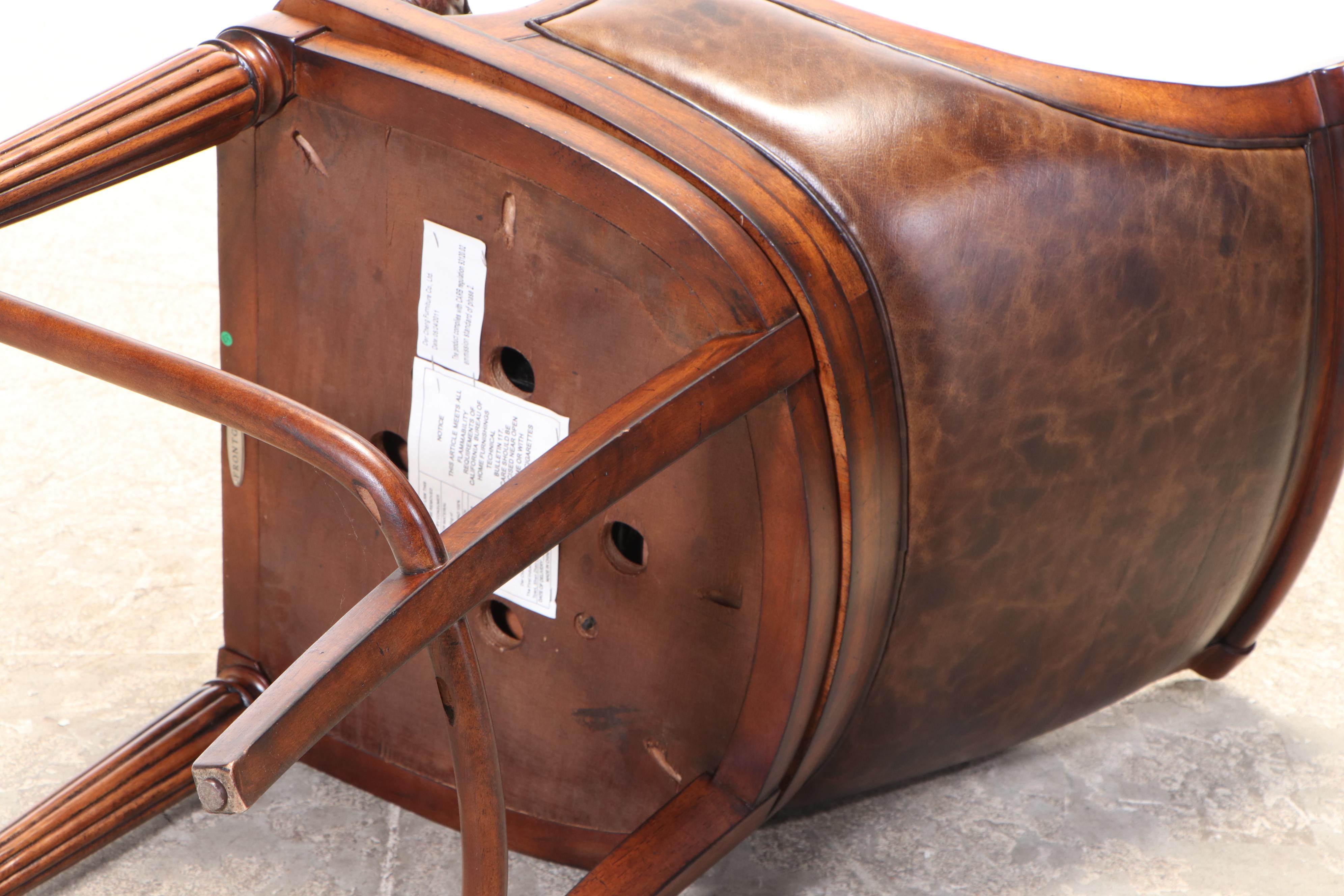 Four Frontgate Classical Style Hardwood and Leather Swivel Bar Stools