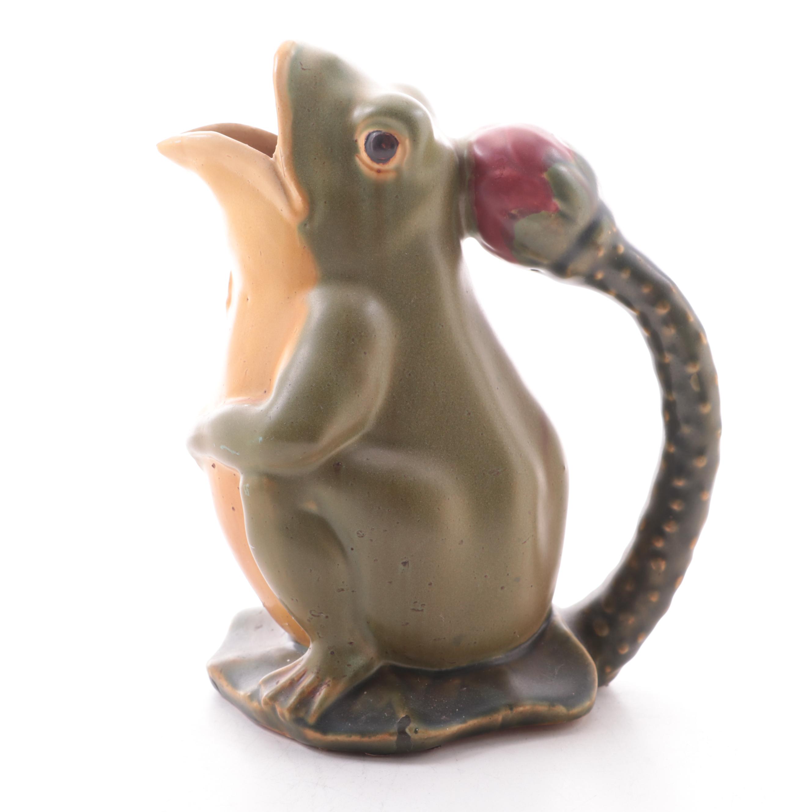 Majolica Frog Pitcher, Mid to Late 20th Century