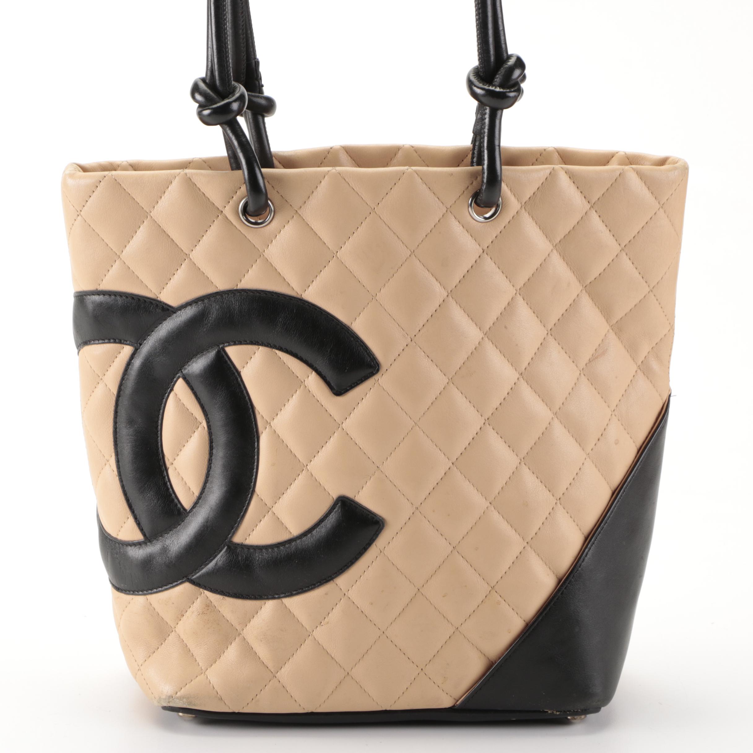 Chanel Ligne Cambon Tan/Black Quilted Leather Mini Shopping Tote Bag