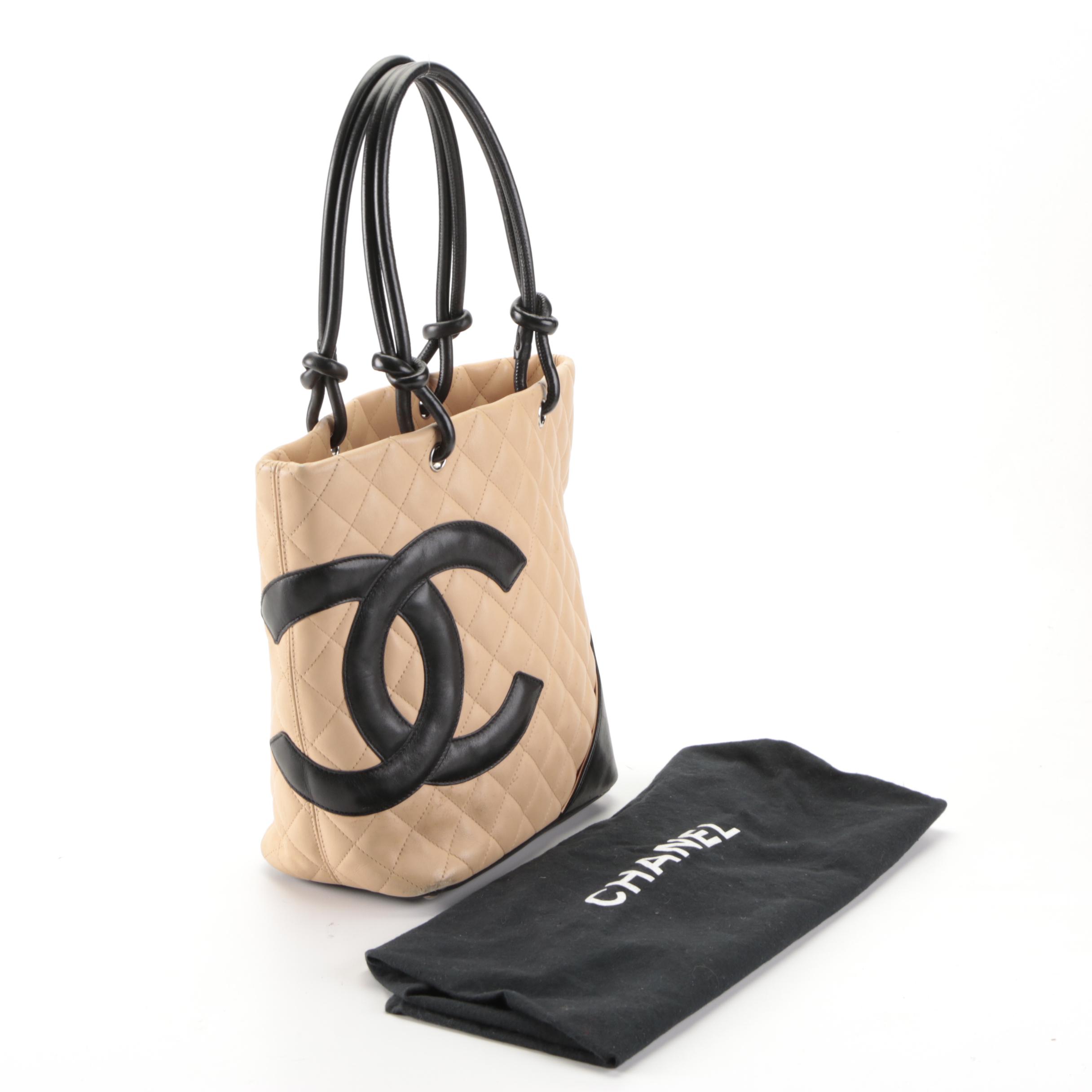 Chanel Ligne Cambon Tan/Black Quilted Leather Mini Shopping Tote Bag