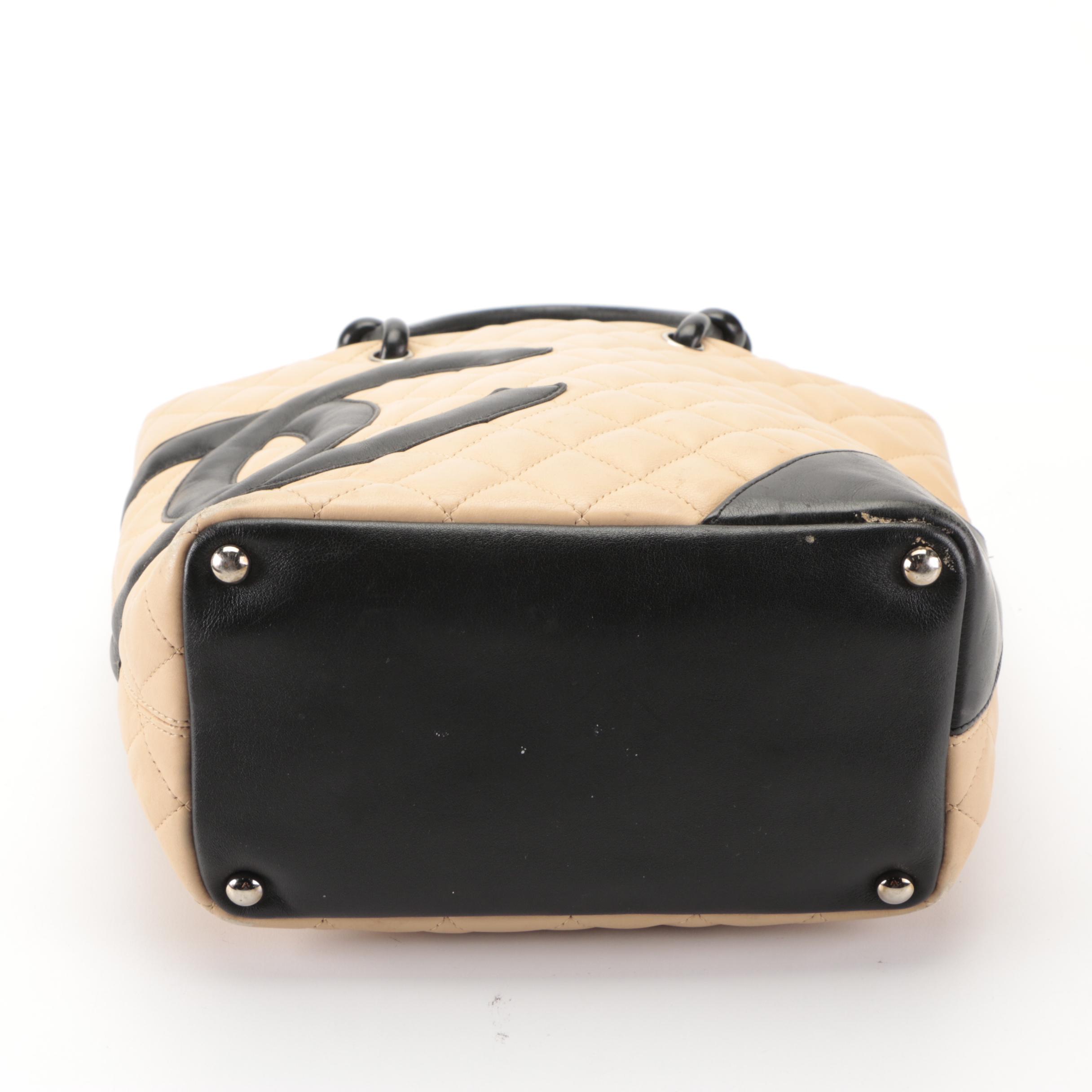 Chanel Ligne Cambon Tan/Black Quilted Leather Mini Shopping Tote Bag