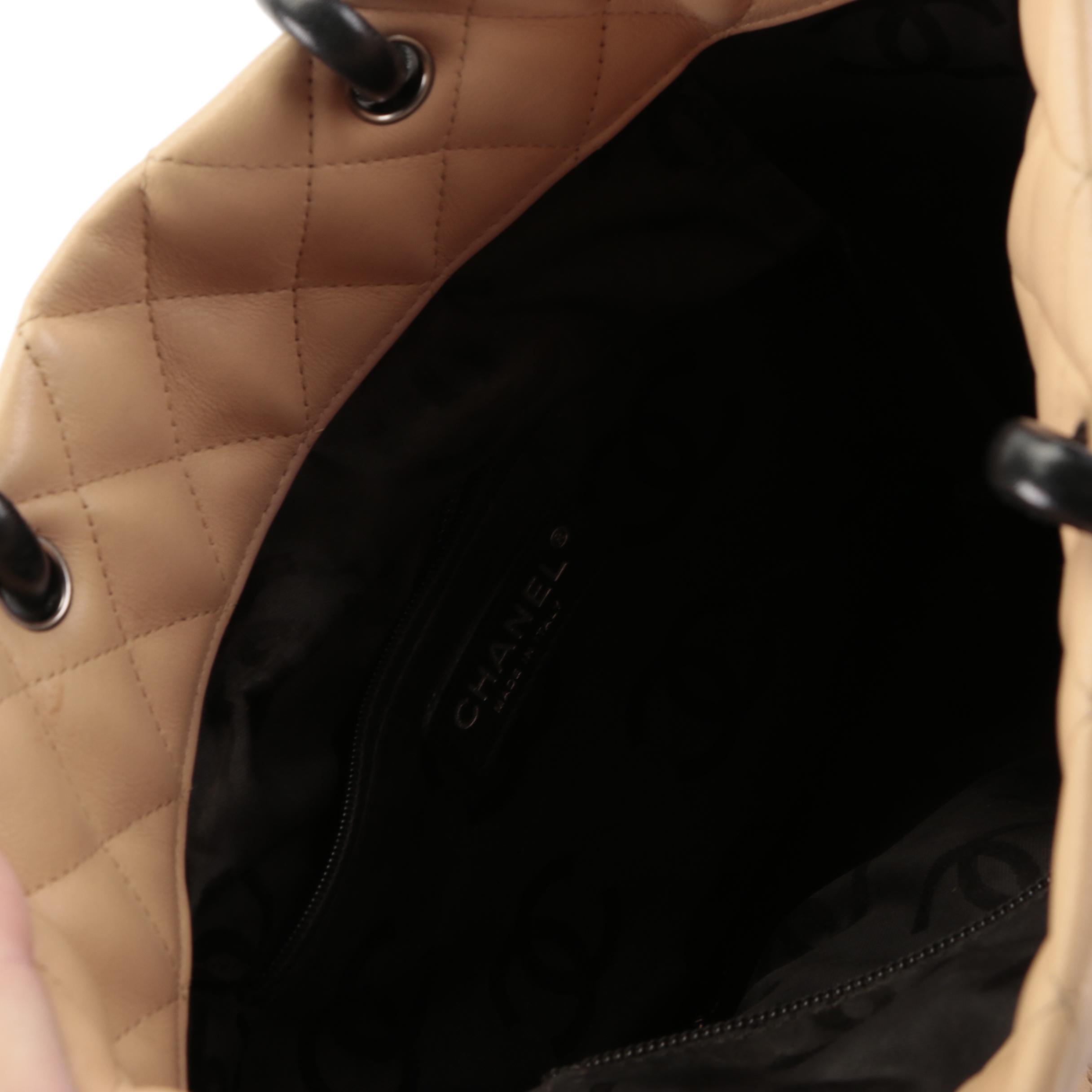 Chanel Ligne Cambon Tan/Black Quilted Leather Mini Shopping Tote Bag