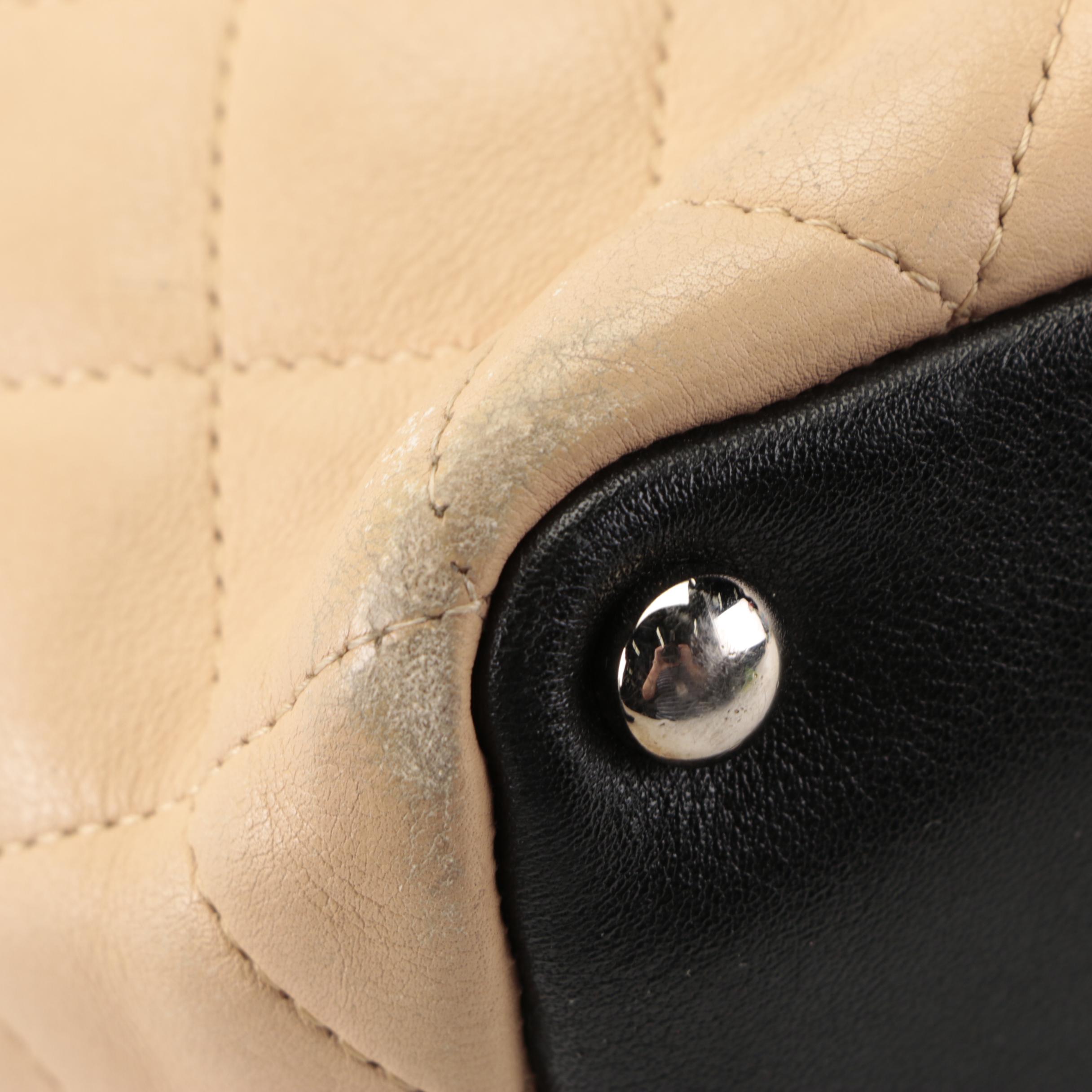 Chanel Ligne Cambon Tan/Black Quilted Leather Mini Shopping Tote Bag