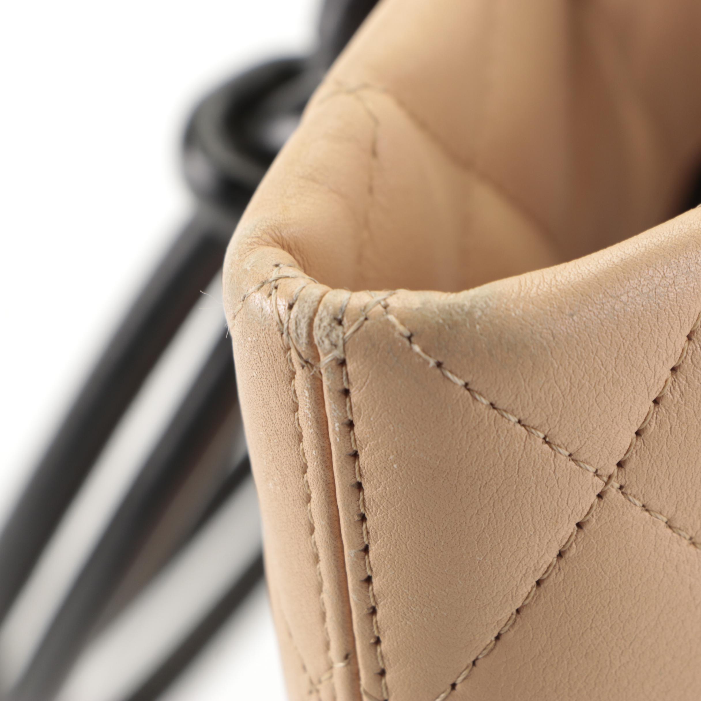 Chanel Ligne Cambon Tan/Black Quilted Leather Mini Shopping Tote Bag