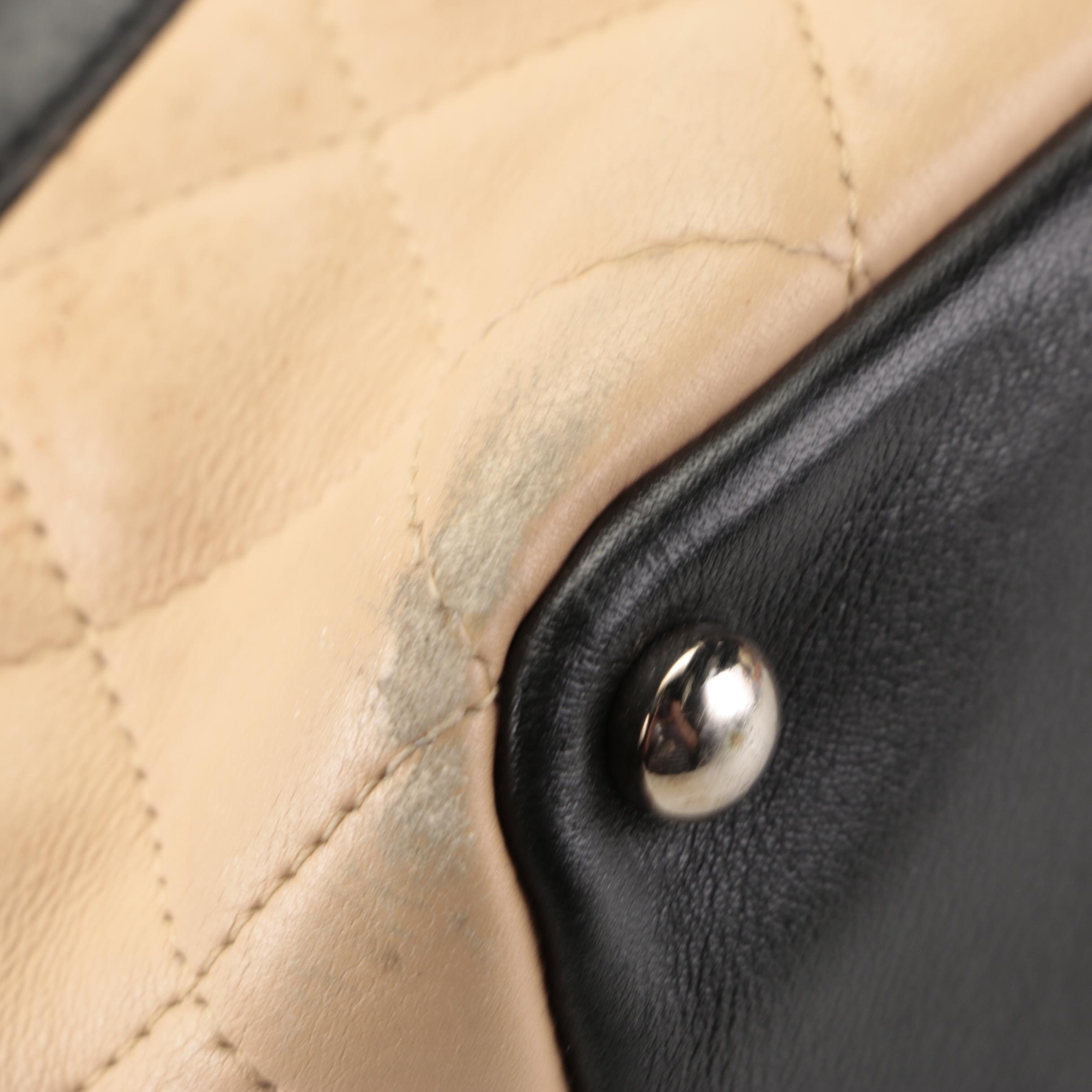 Chanel Ligne Cambon Tan/Black Quilted Leather Mini Shopping Tote Bag