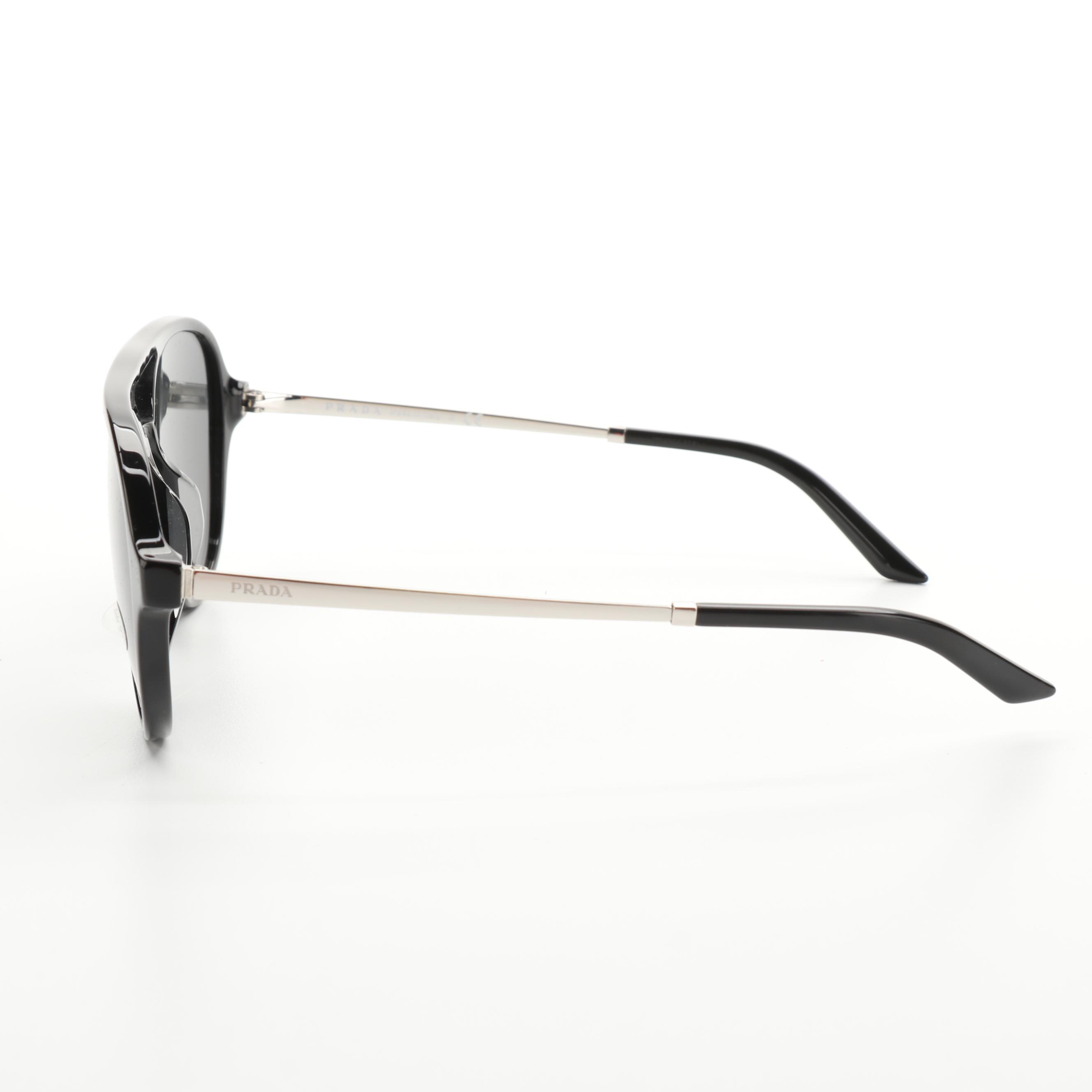 Prada SPR 13W-F Aviator Sunglasses in Black Acetate with Case and Box