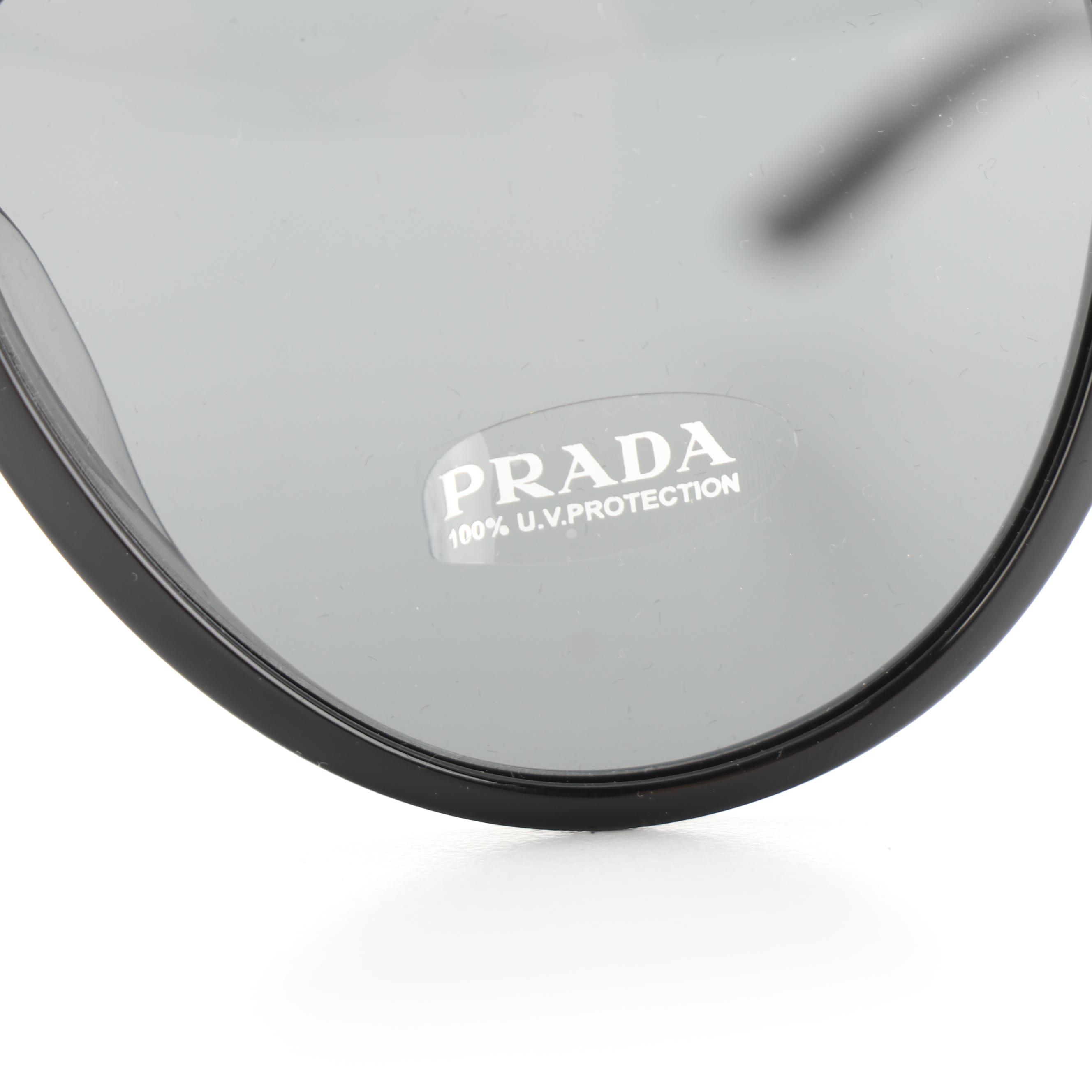 Prada SPR 13W-F Aviator Sunglasses in Black Acetate with Case and Box