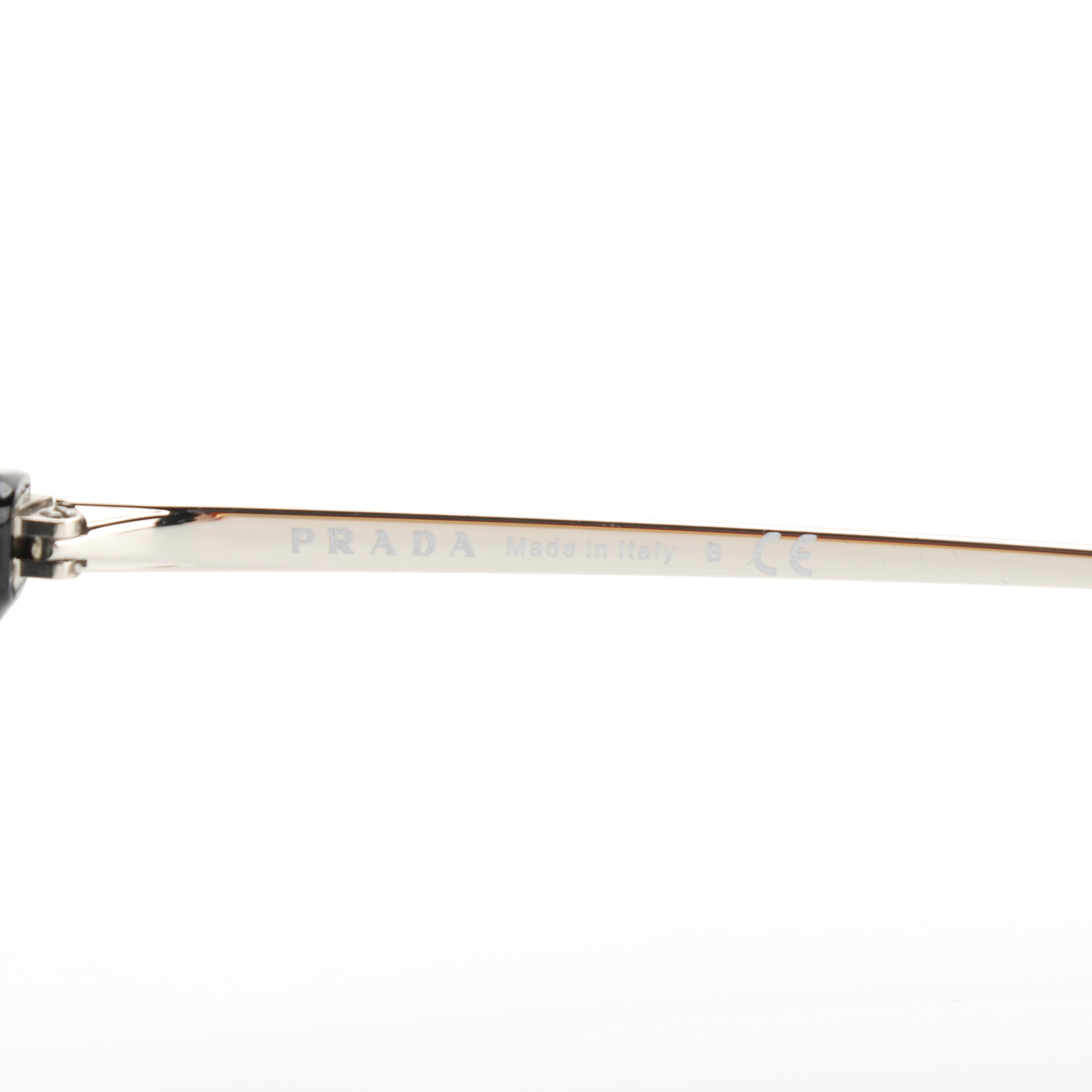 Prada SPR 13W-F Aviator Sunglasses in Black Acetate with Case and Box