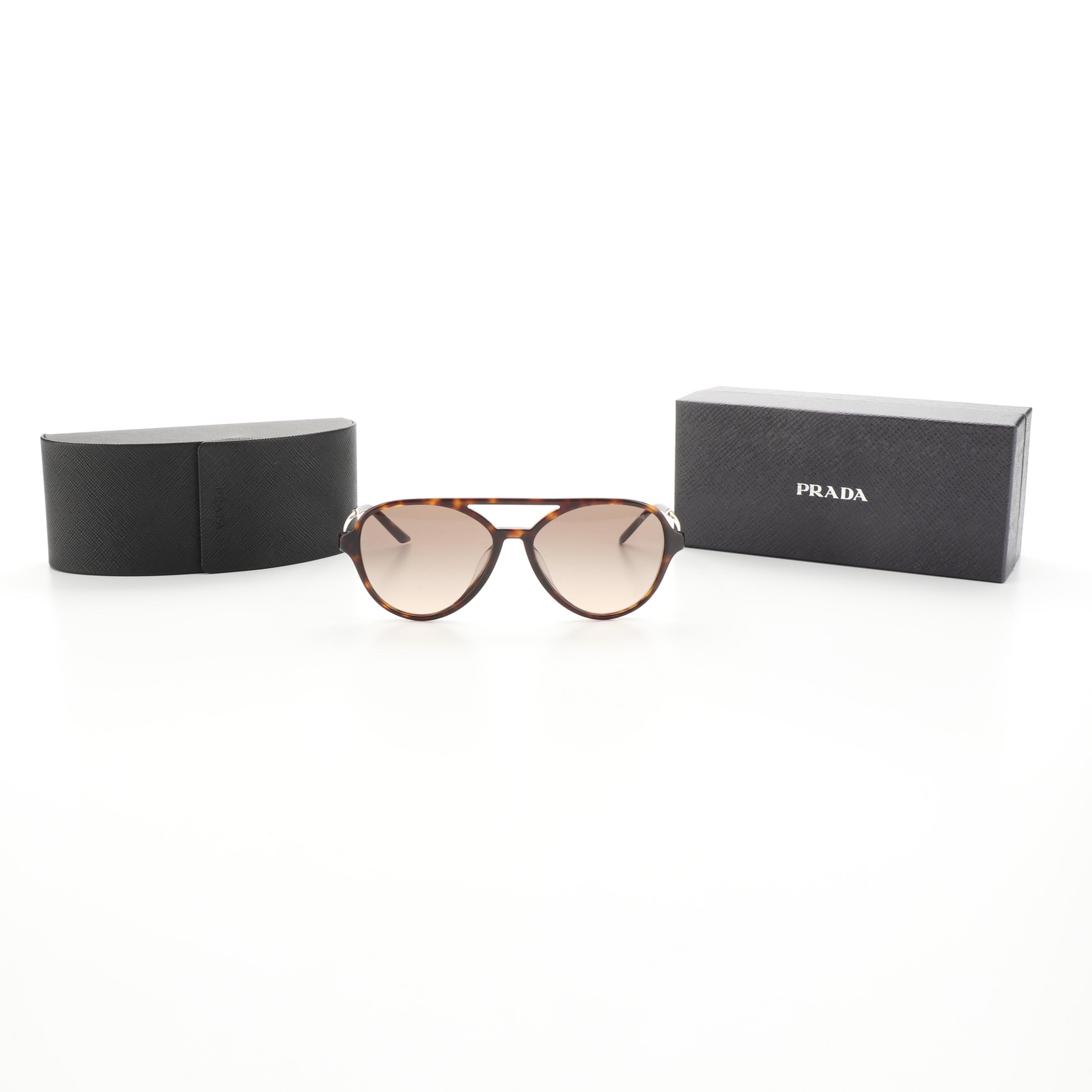 Prada SPR 13W-F Aviator Sunglasses in Tortoise Acetate with Case and Box