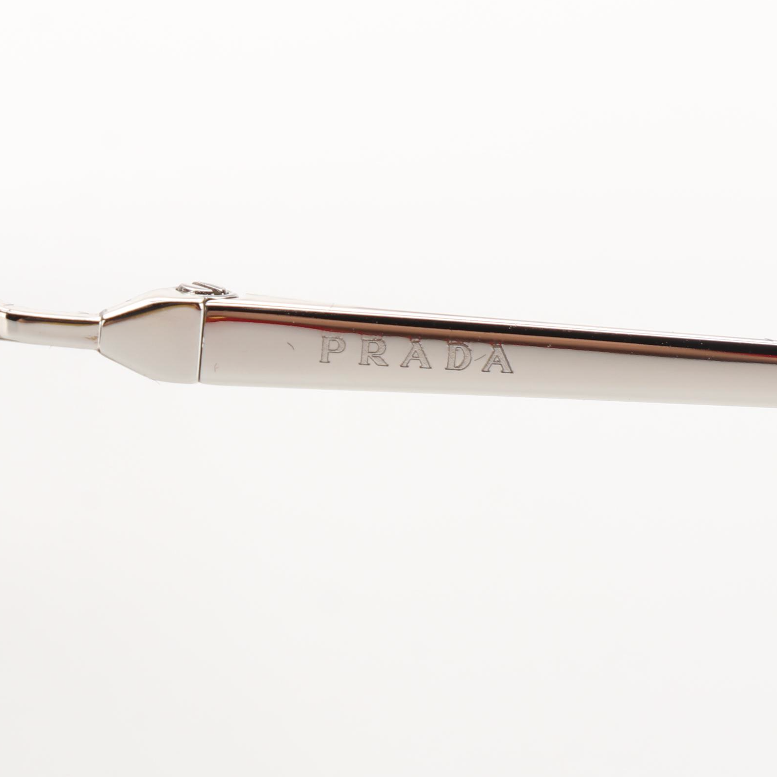 Prada SPR 50V Browline Sunglasses in Silver Tone Metal with Case and Box