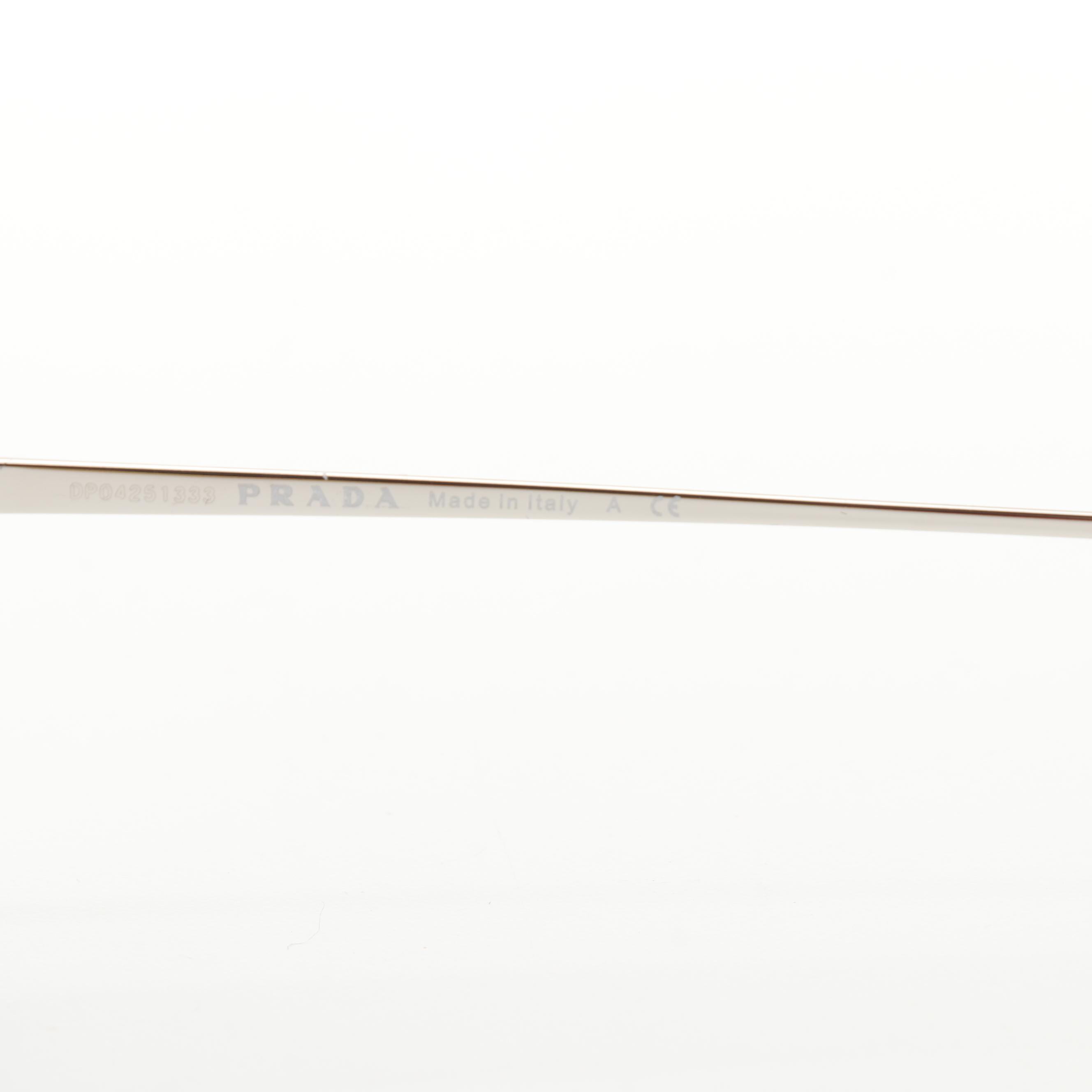 Prada SPR 50V Browline Sunglasses in Silver Tone Metal with Case and Box