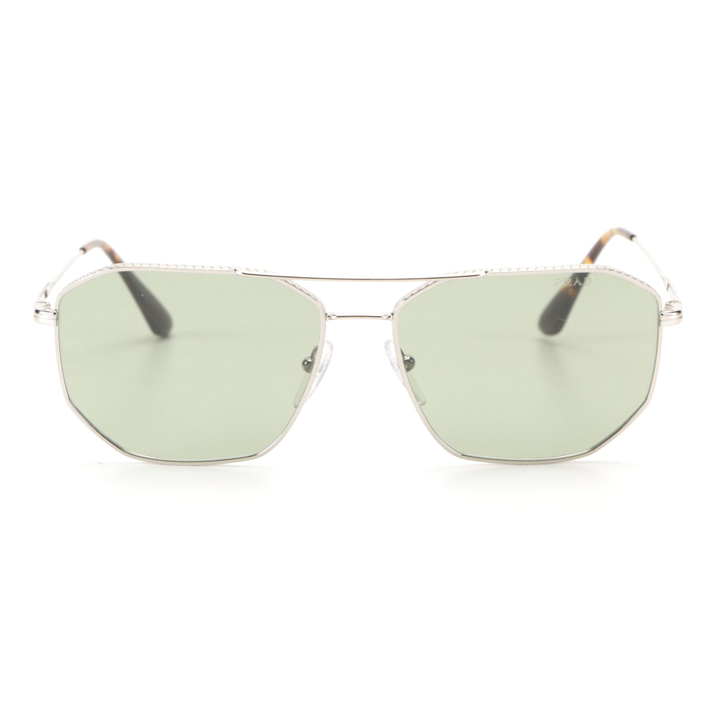 Prada SPR64X Silver Tone Sunglasses with Havana Tips and Includes Case and Box