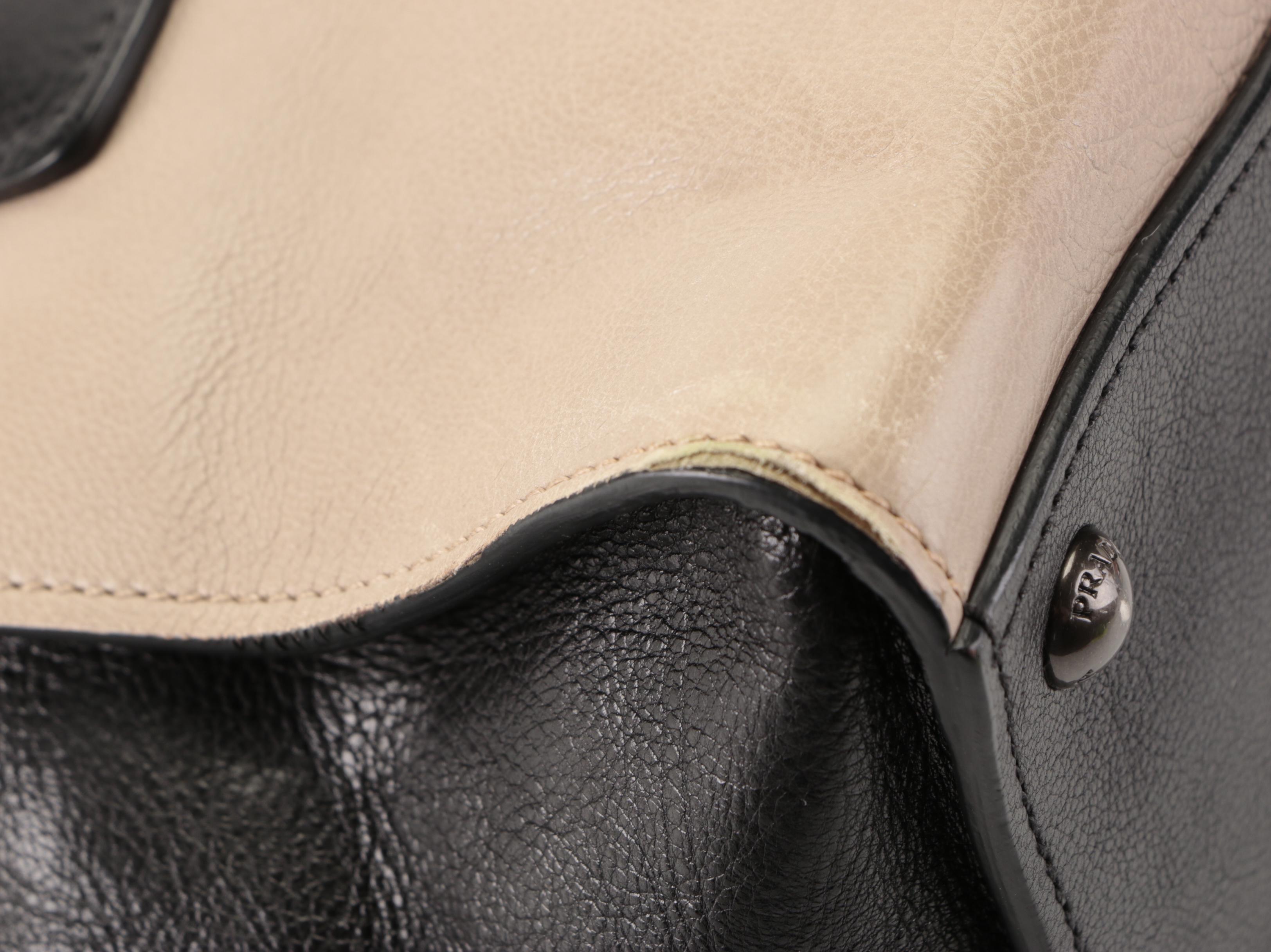 Prada Small Double-Zip Tote Bag in Bicolor Calfskin Leather