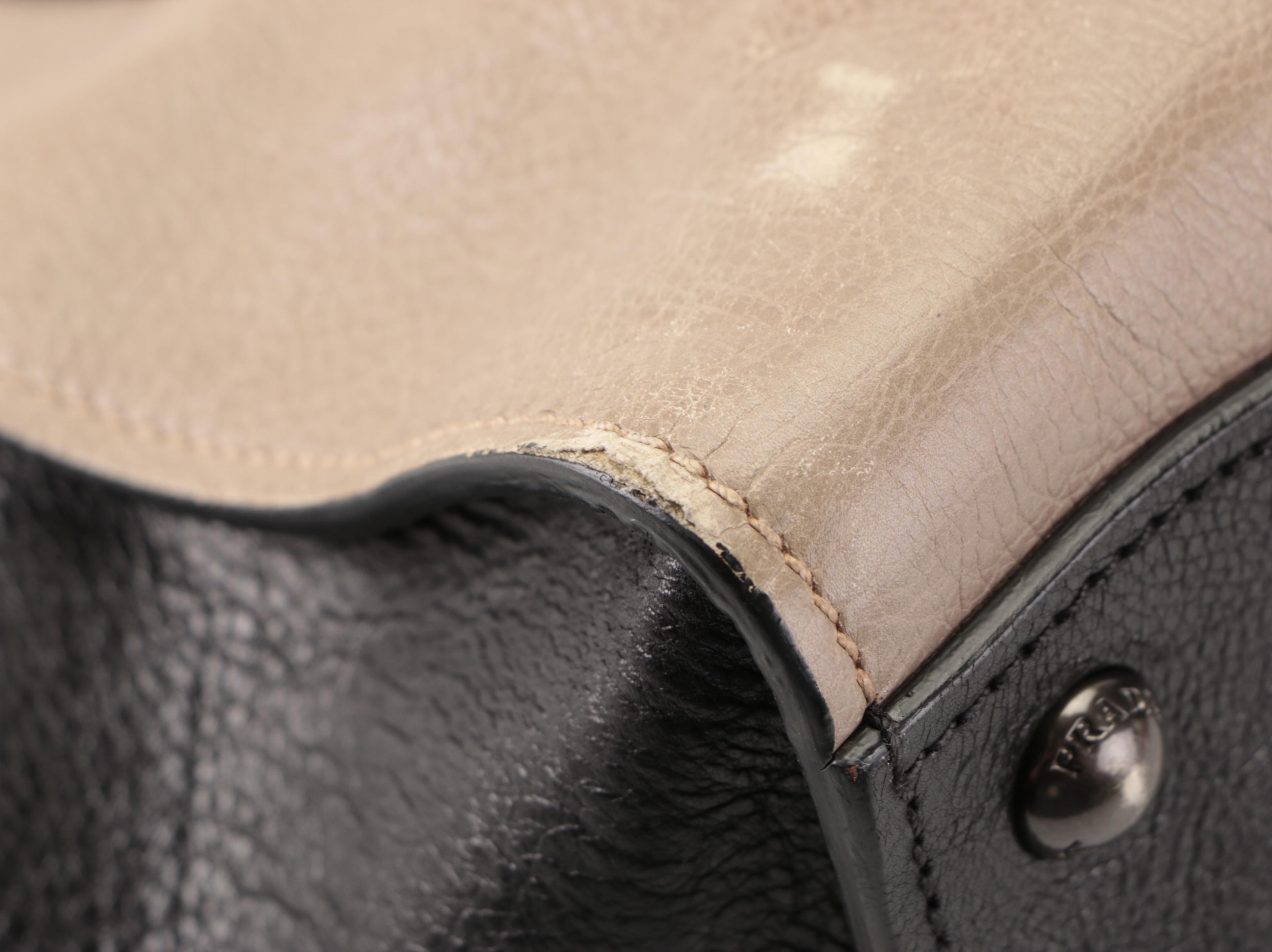 Prada Small Double-Zip Tote Bag in Bicolor Calfskin Leather