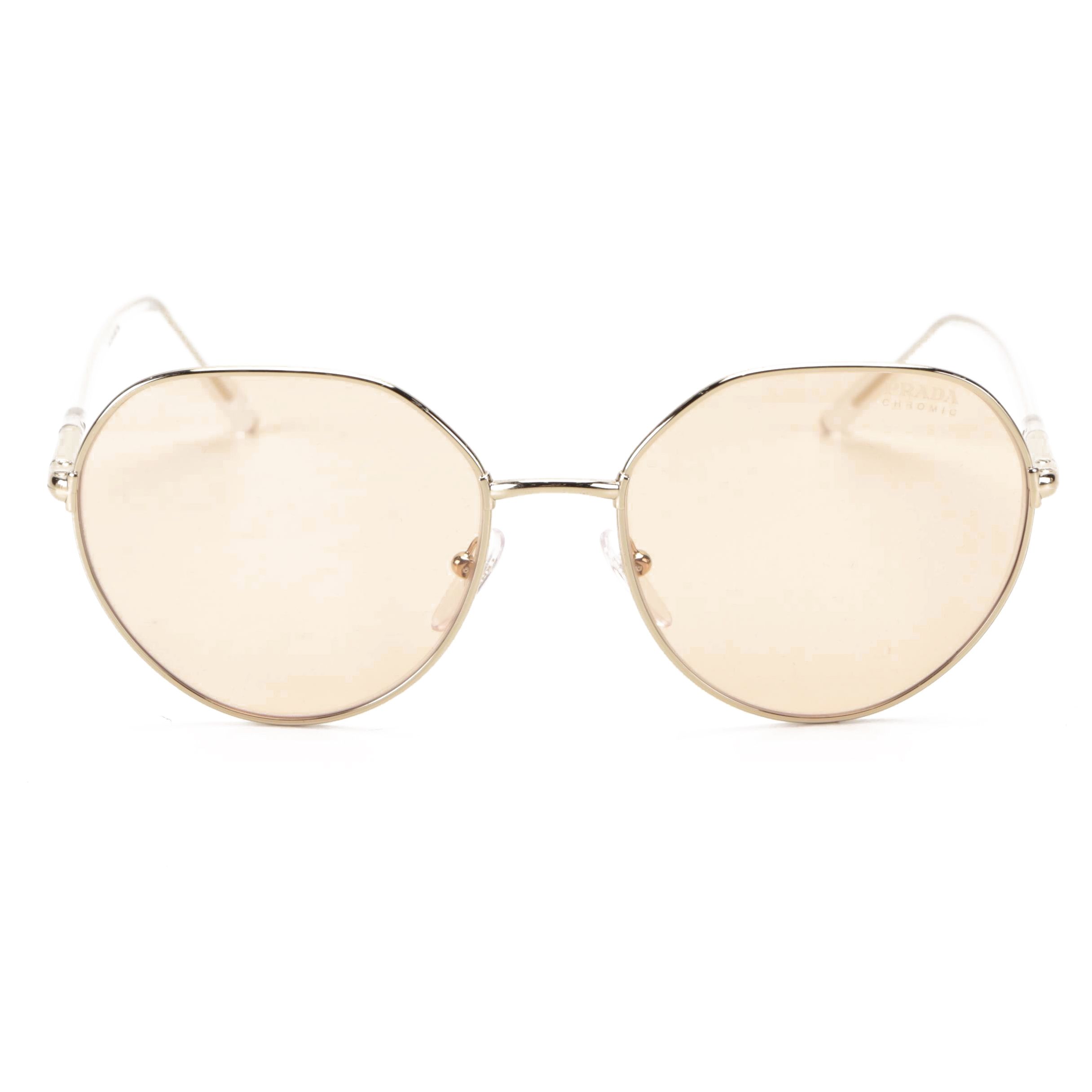 Prada SPR 65X Photochromic Lens Sunglasses in Gold Tone with Case and Box