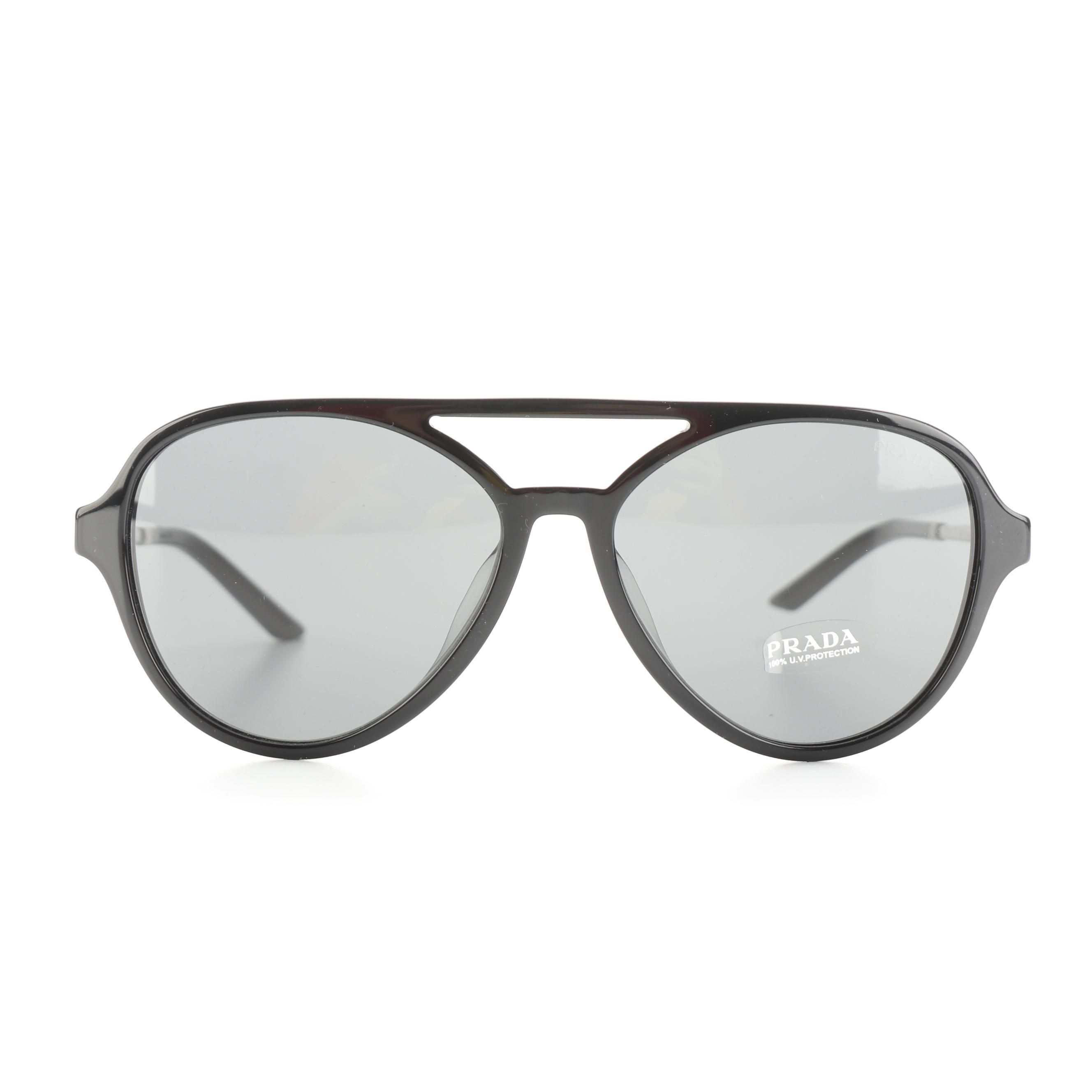 Prada SPR 13W-F Aviator Sunglasses in Black Acetate with Case and Box
