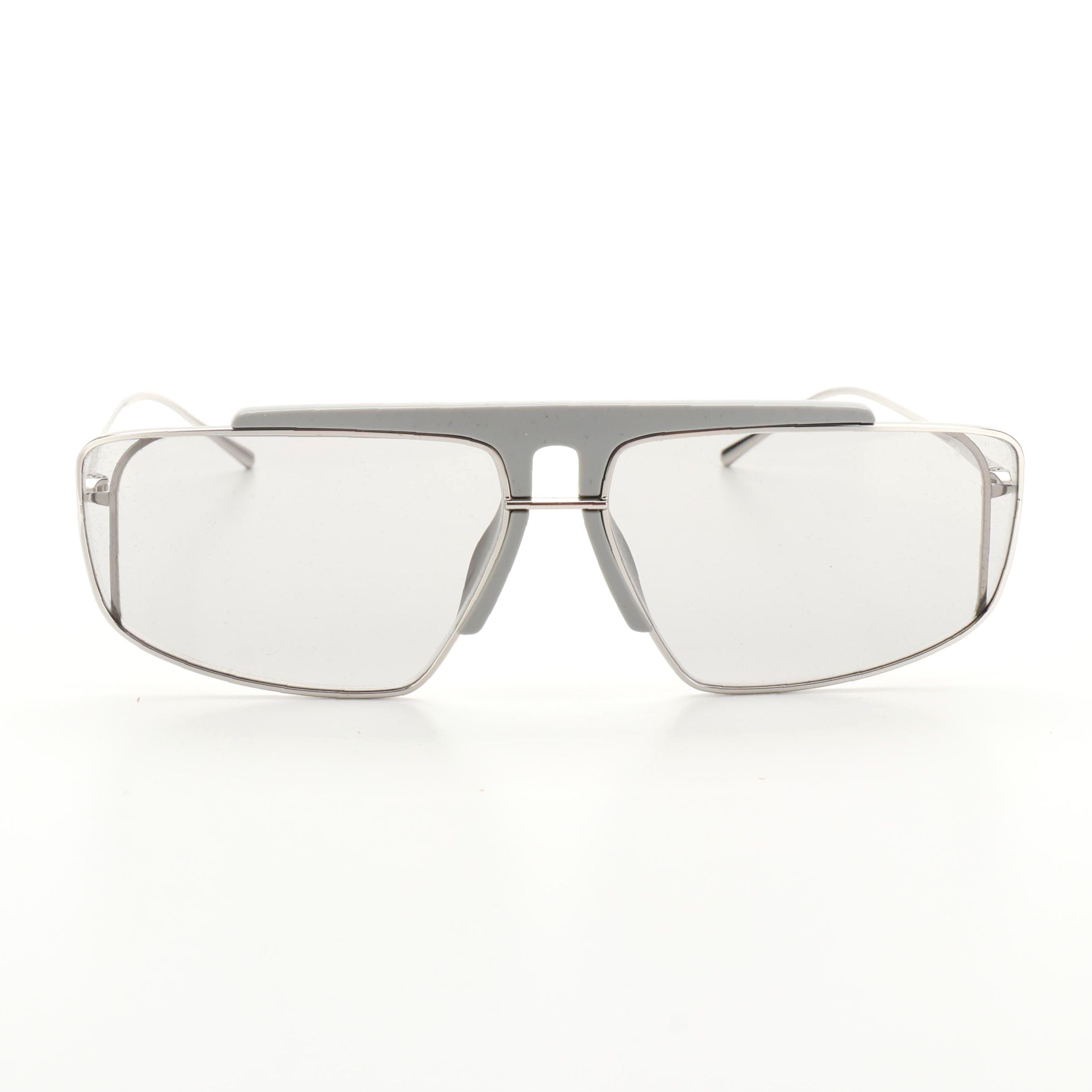 Prada SPR 50V Browline Sunglasses in Silver Tone Metal with Case and Box