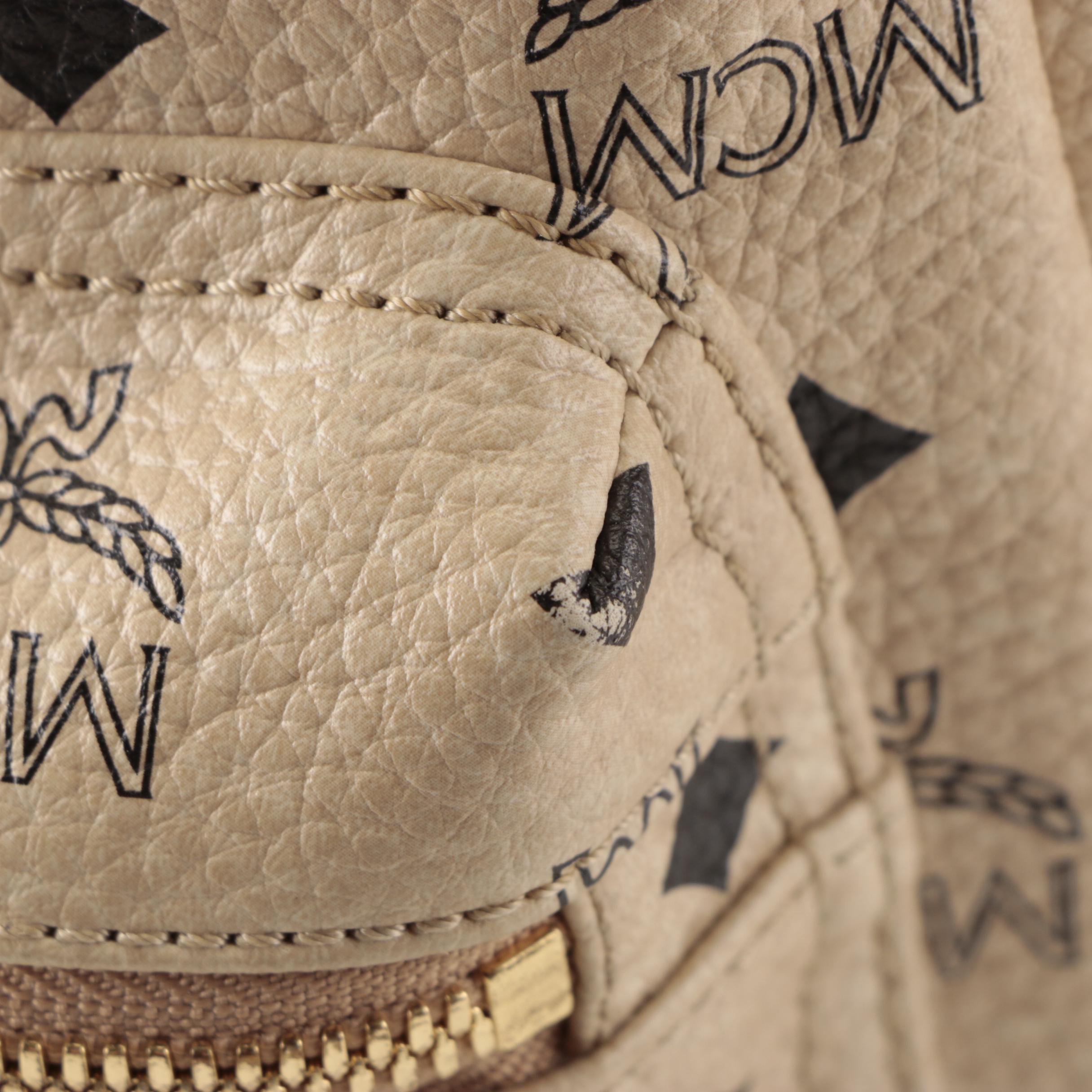 MCM Small Stark Backpack in Studded Beige Visetos Monogram Canvas and Leather