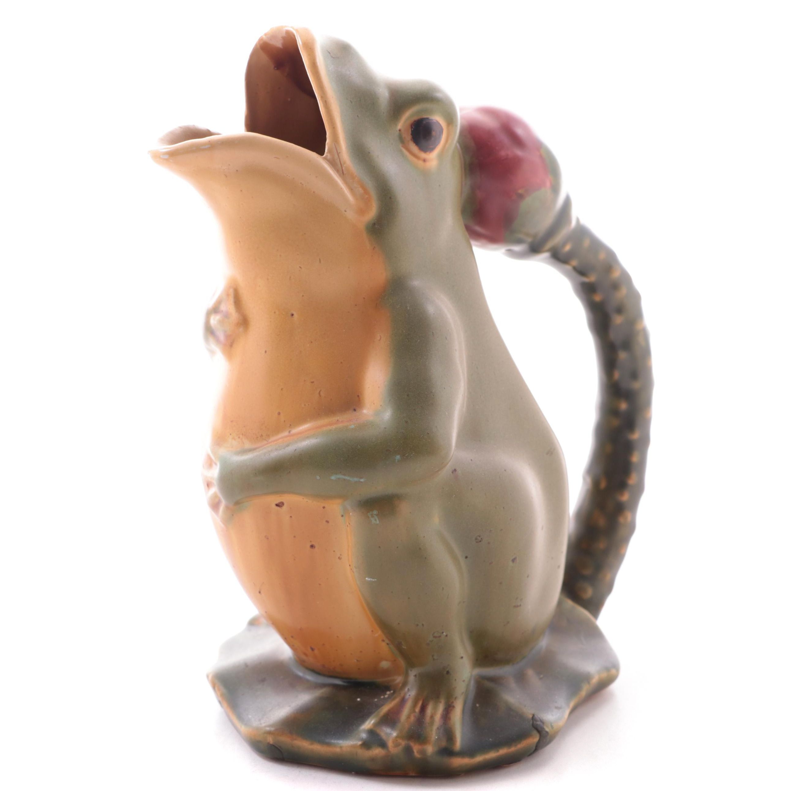 Majolica Frog Pitcher, Mid to Late 20th Century