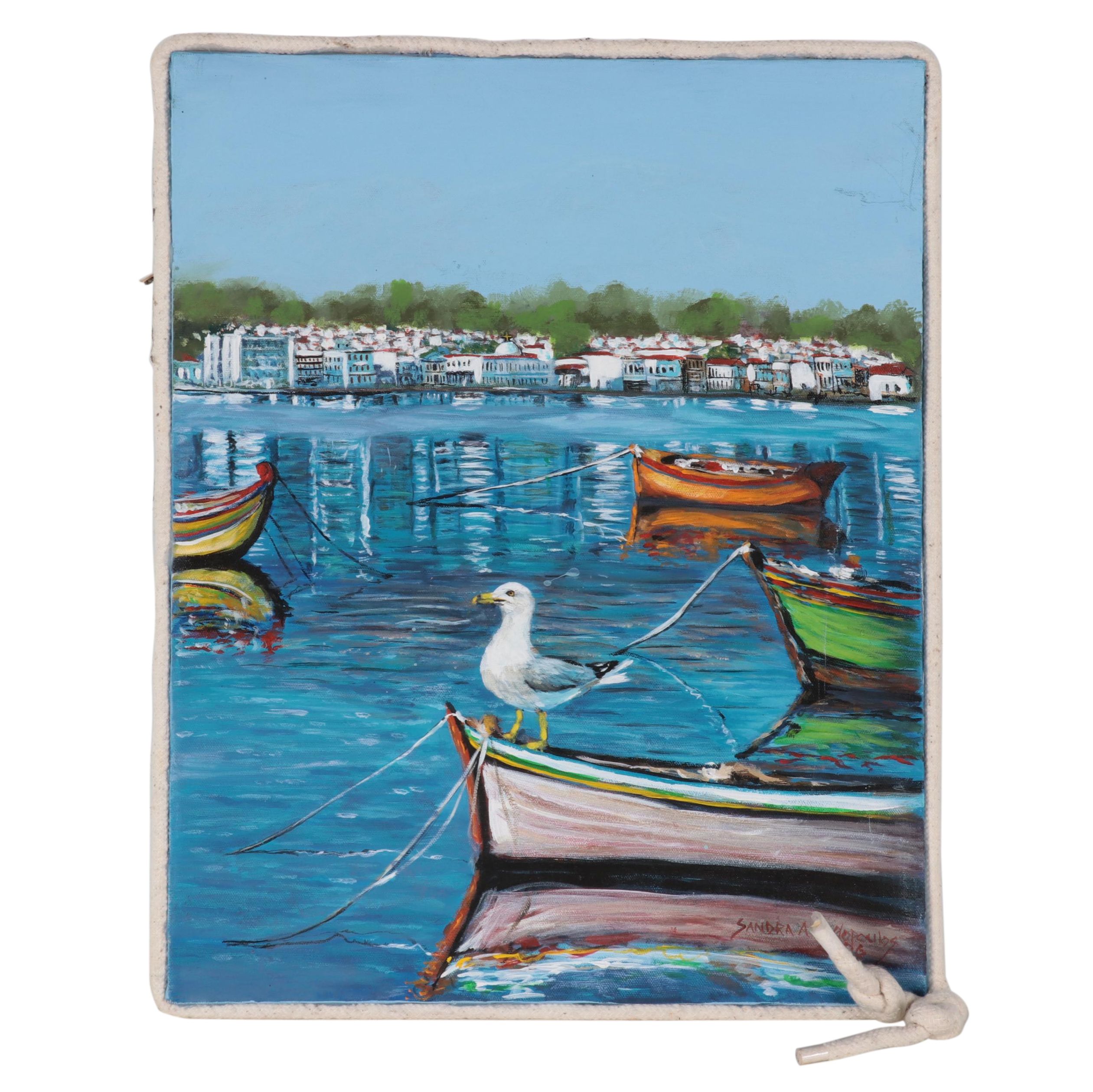 Sandra Angelopoulos Acrylic Painting of Harbor Scene