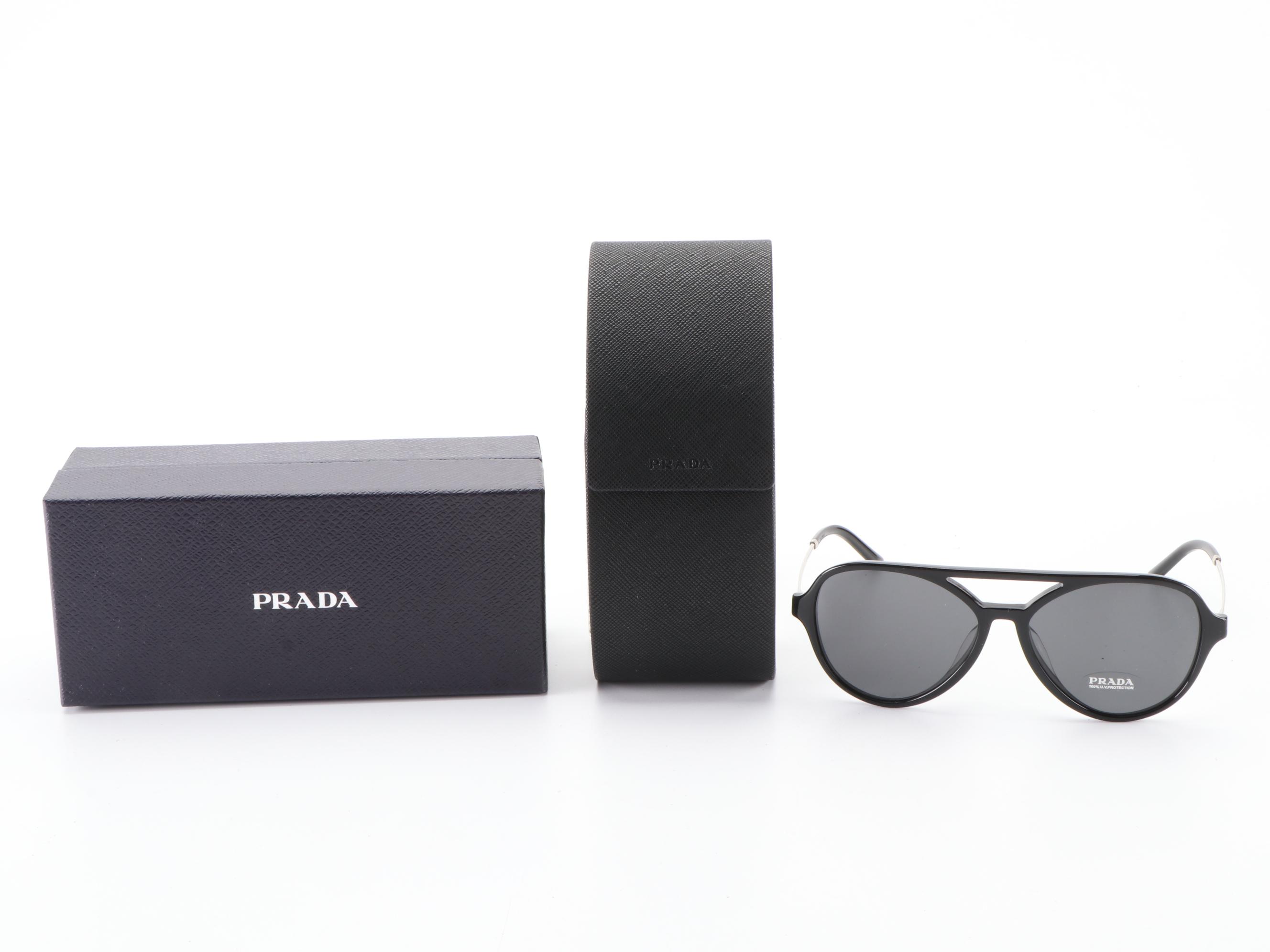 Prada SPR13W-F Double Bridge Sunglasses in Black with Case and Box