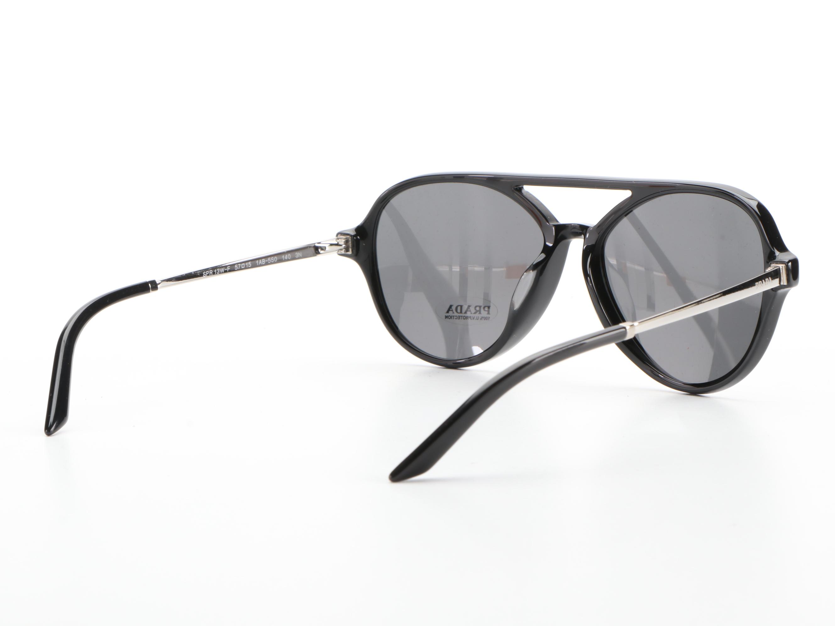 Prada SPR13W-F Double Bridge Sunglasses in Black with Case and Box