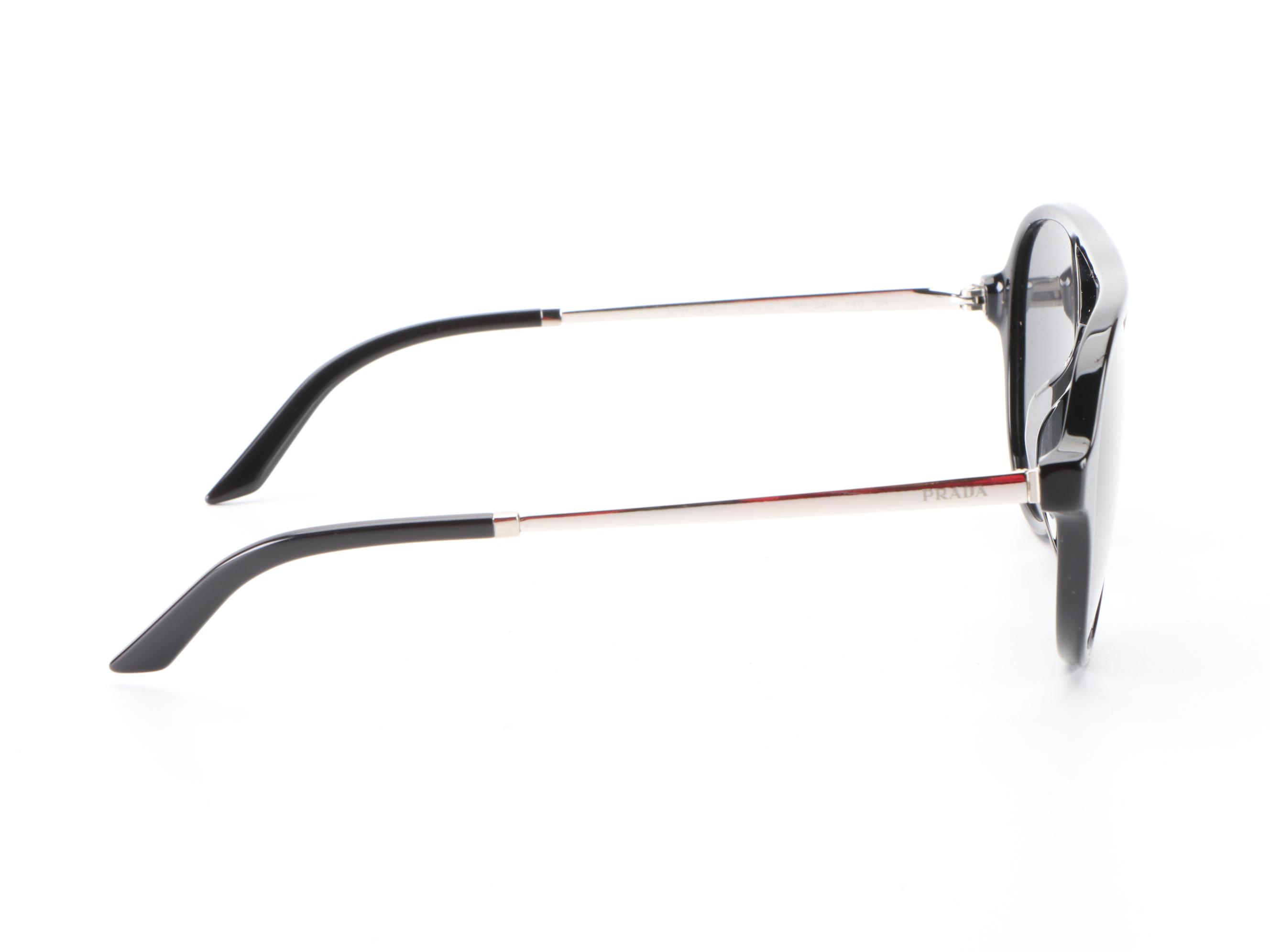 Prada SPR13W-F Double Bridge Sunglasses in Black with Case and Box