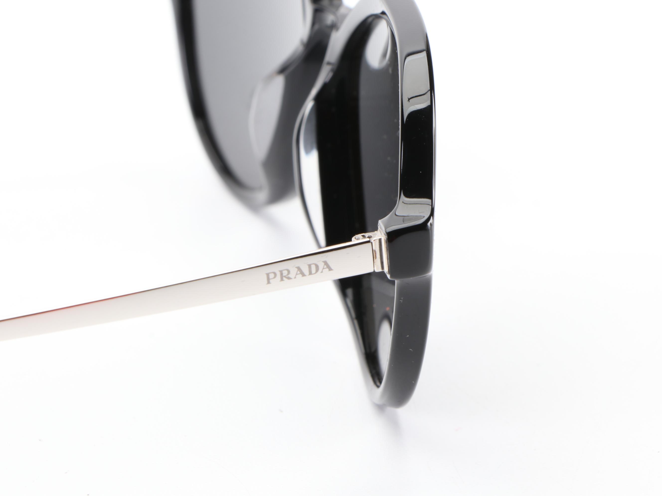 Prada SPR13W-F Double Bridge Sunglasses in Black with Case and Box