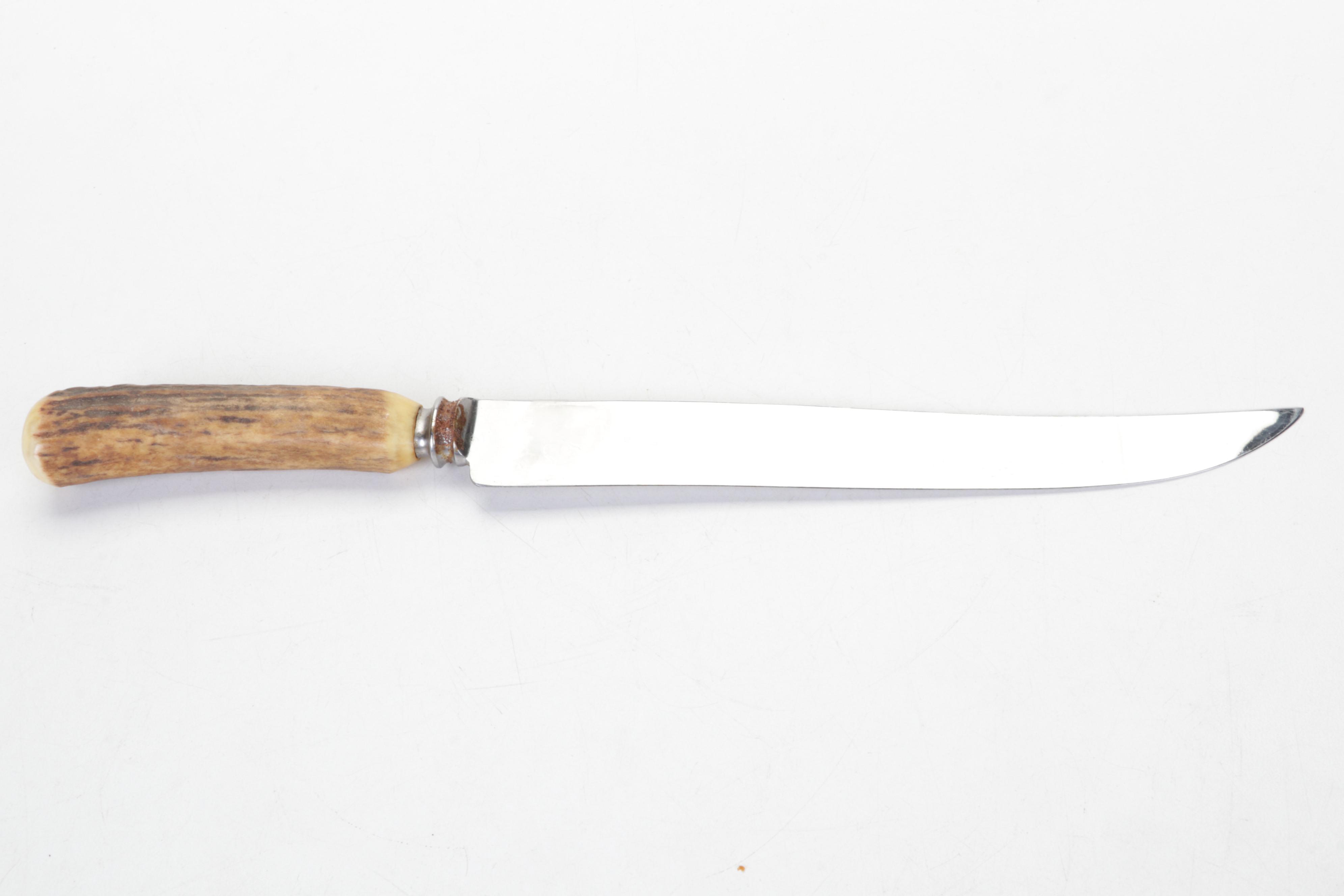 Lee and Wigfull Sheffield and Cutlass Antler Handle Stainless Steel Carving Set