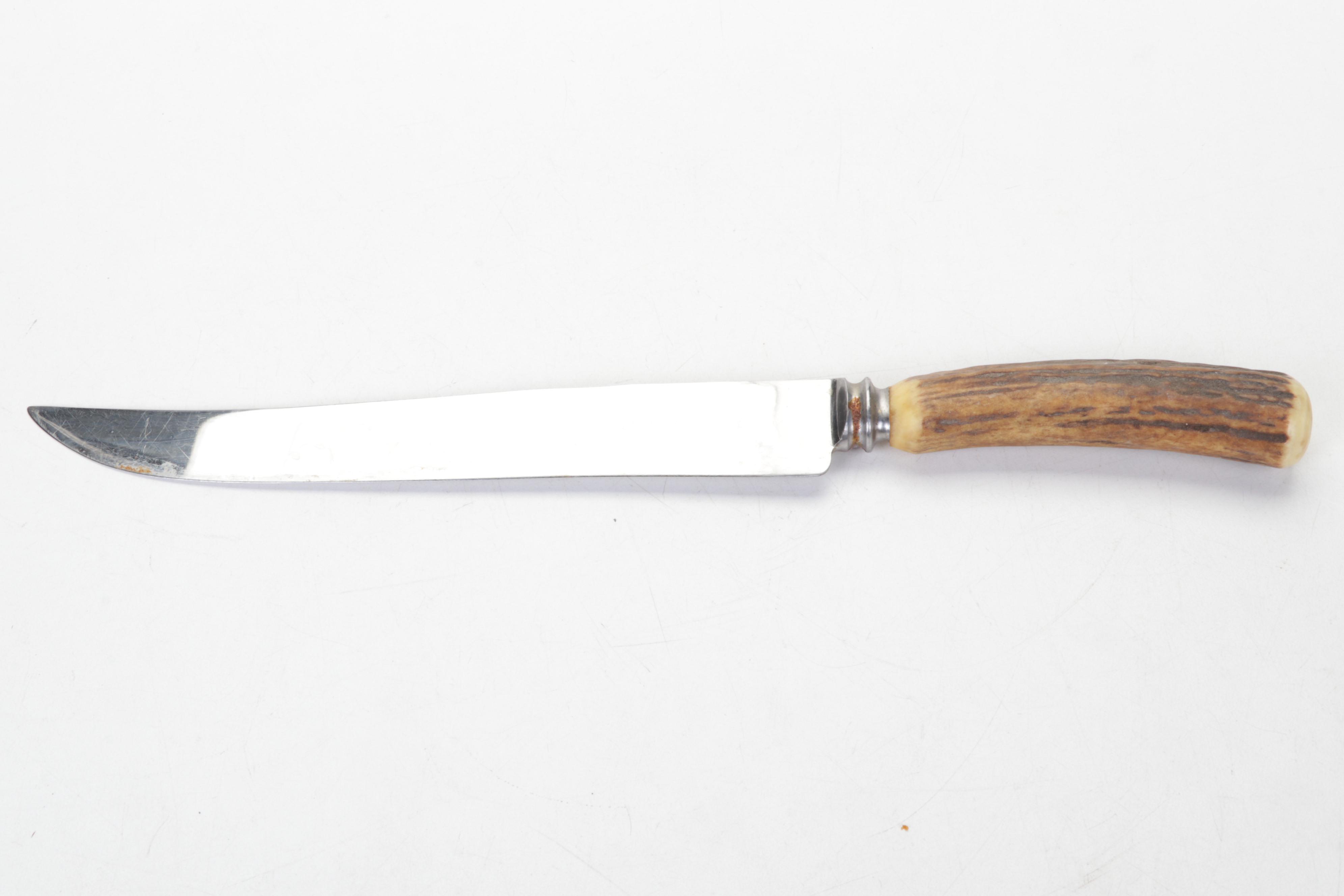 Lee and Wigfull Sheffield and Cutlass Antler Handle Stainless Steel Carving Set