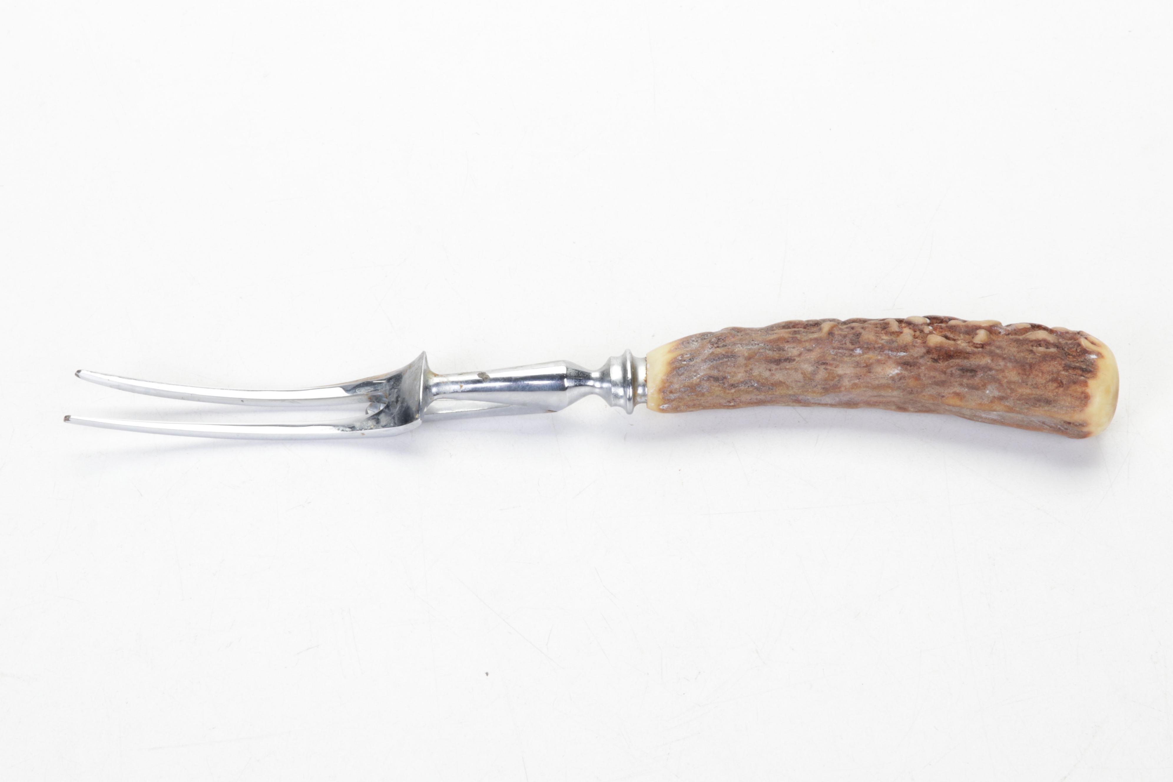 Lee and Wigfull Sheffield and Cutlass Antler Handle Stainless Steel Carving Set