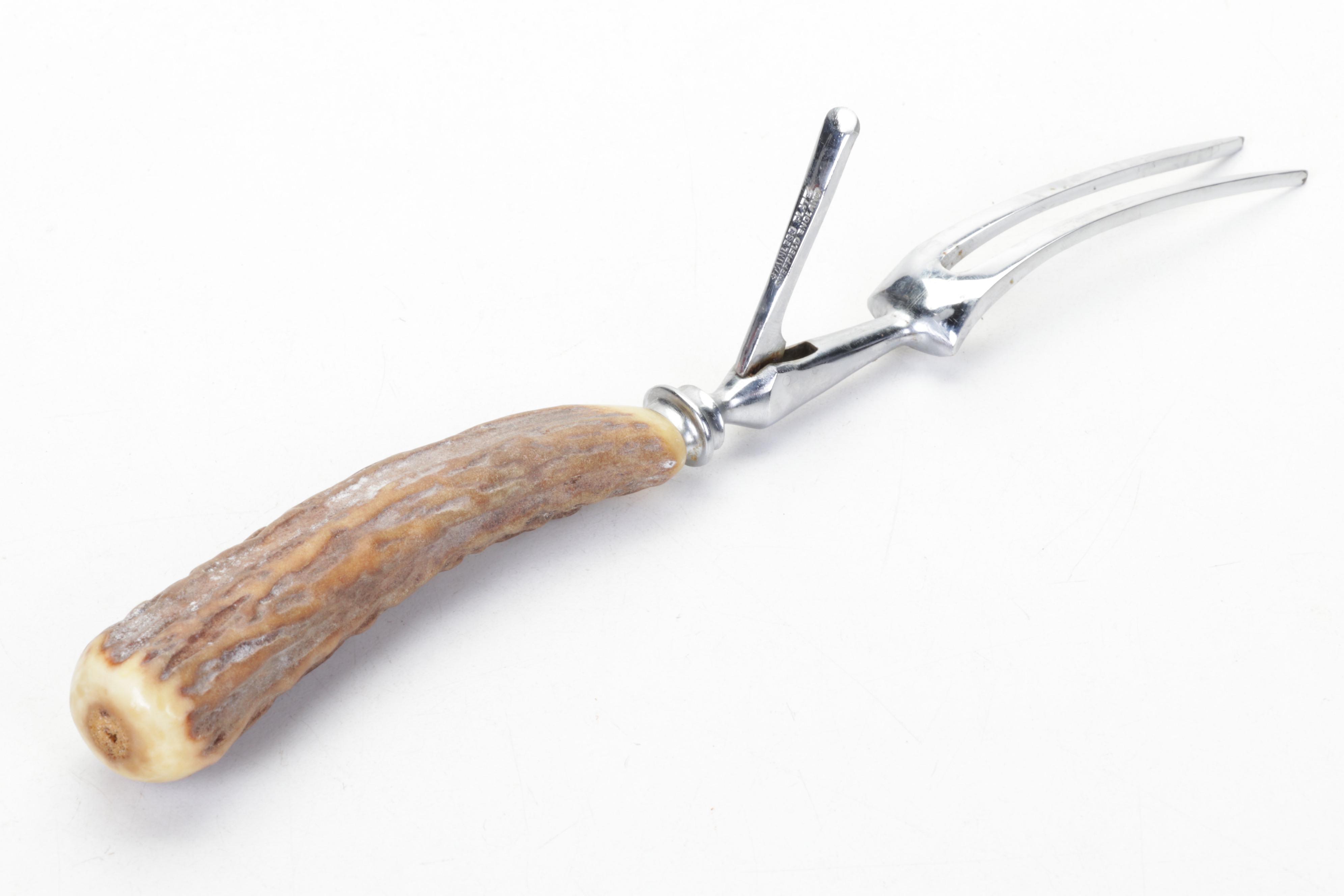 Lee and Wigfull Sheffield and Cutlass Antler Handle Stainless Steel Carving Set