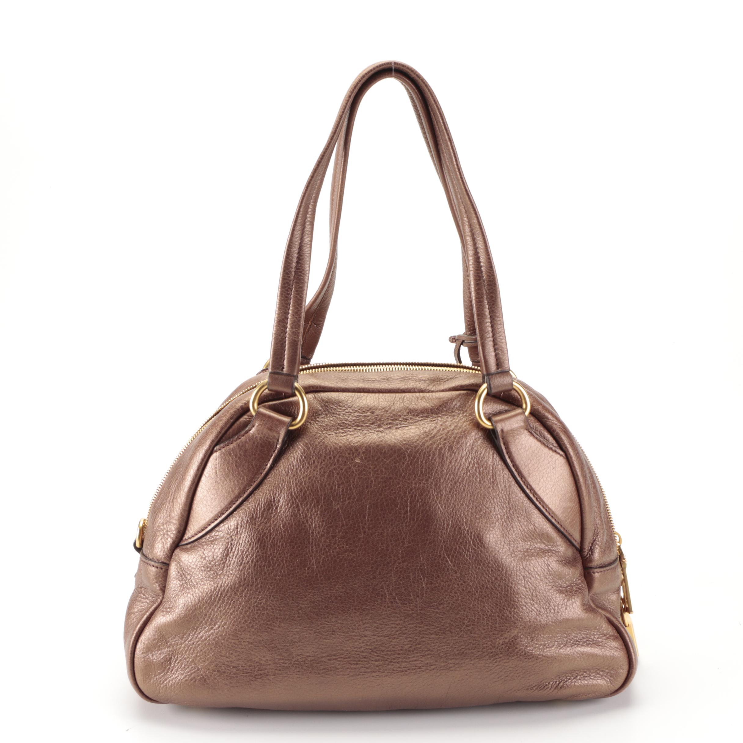 Prada Domed Shoulder Bag in Bronze Metallic Deerskin Leather