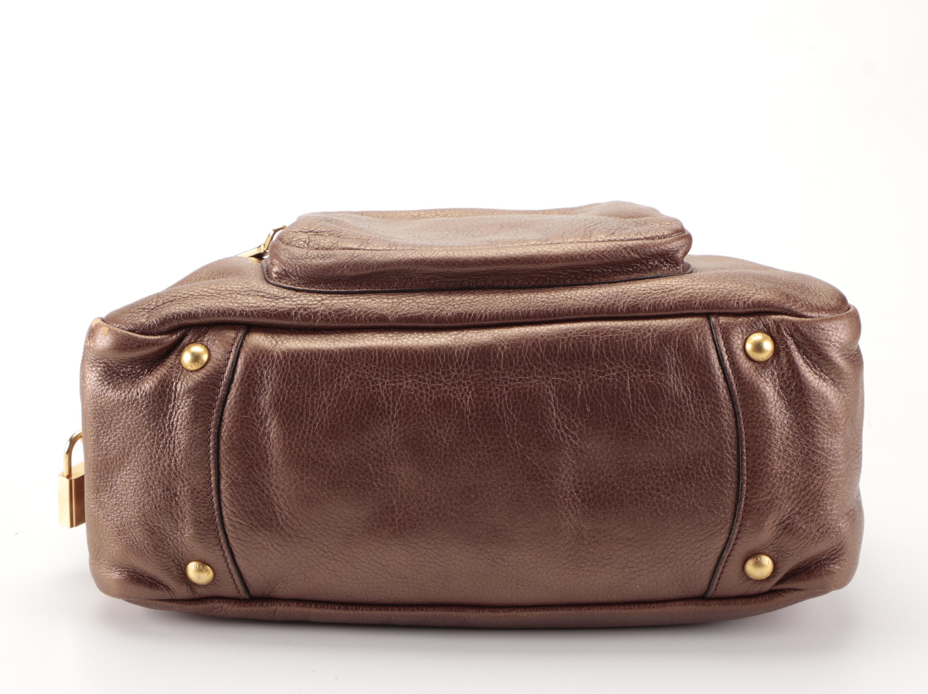 Prada Domed Shoulder Bag in Bronze Metallic Deerskin Leather