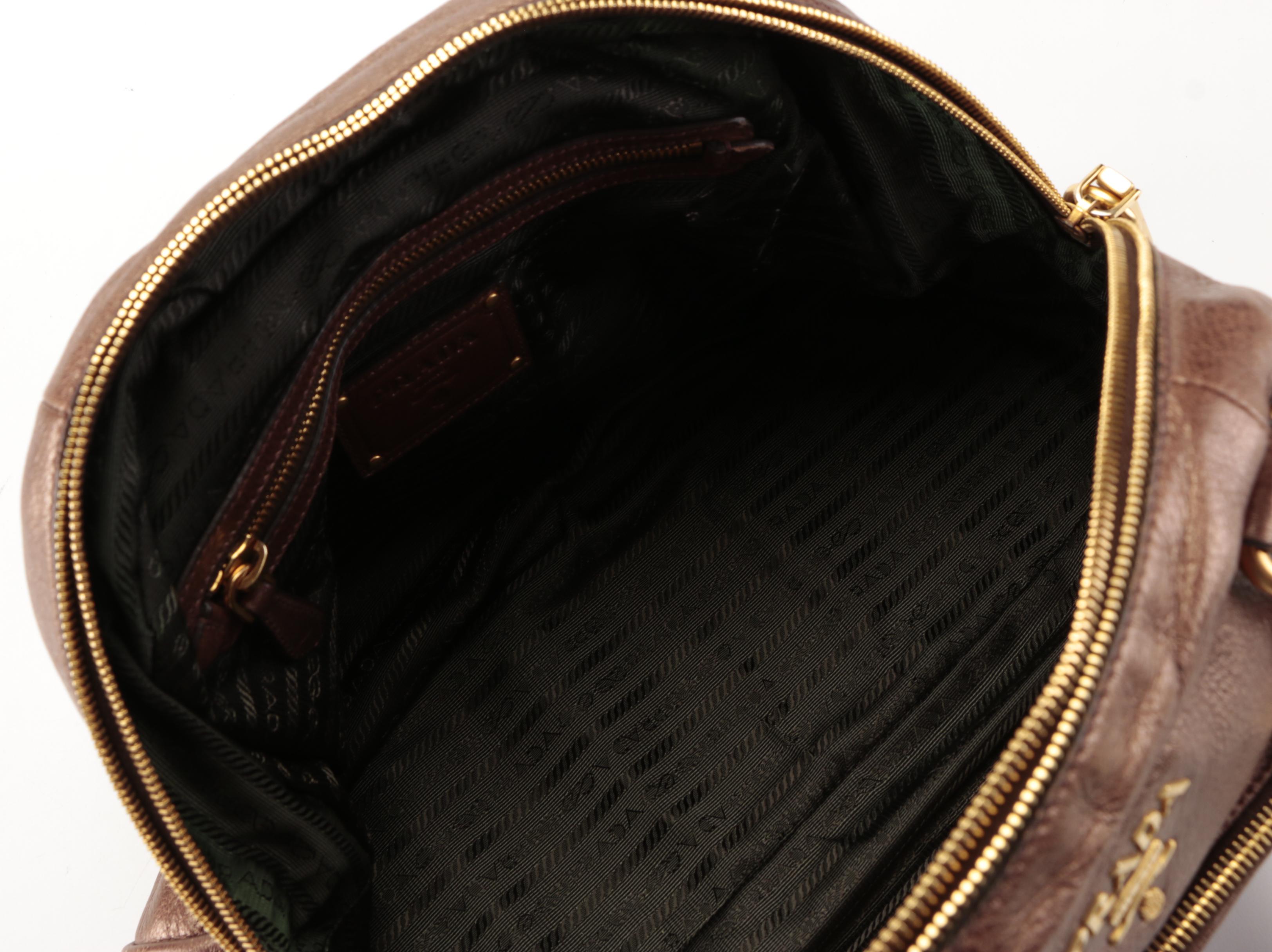 Prada Domed Shoulder Bag in Bronze Metallic Deerskin Leather