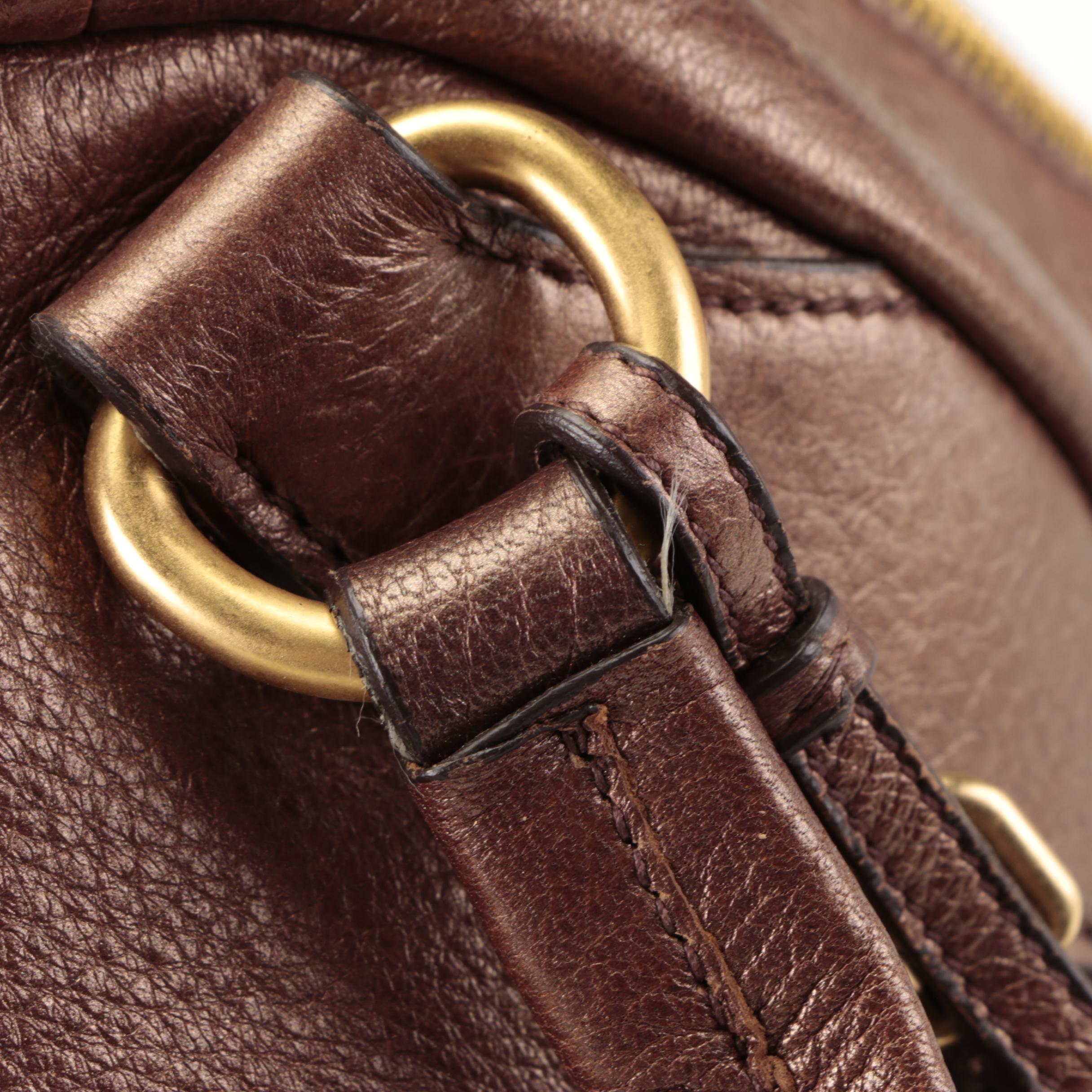 Prada Domed Shoulder Bag in Bronze Metallic Deerskin Leather