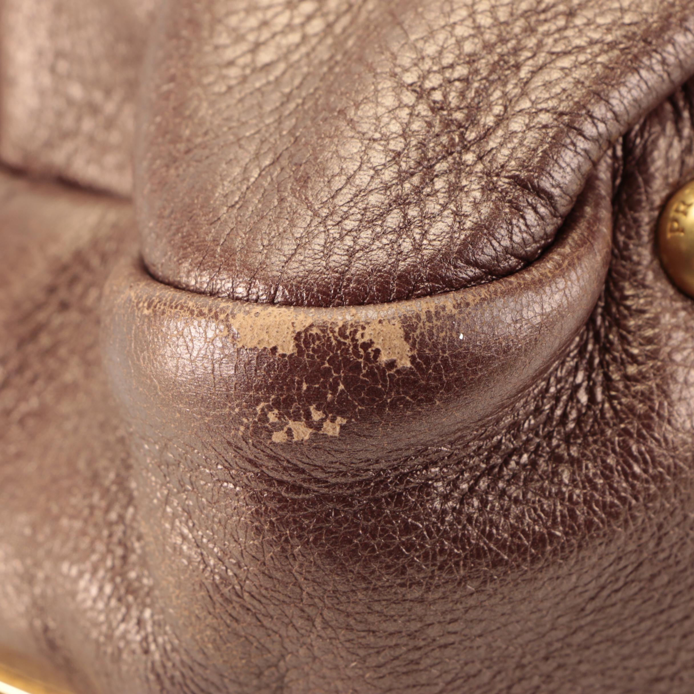 Prada Domed Shoulder Bag in Bronze Metallic Deerskin Leather