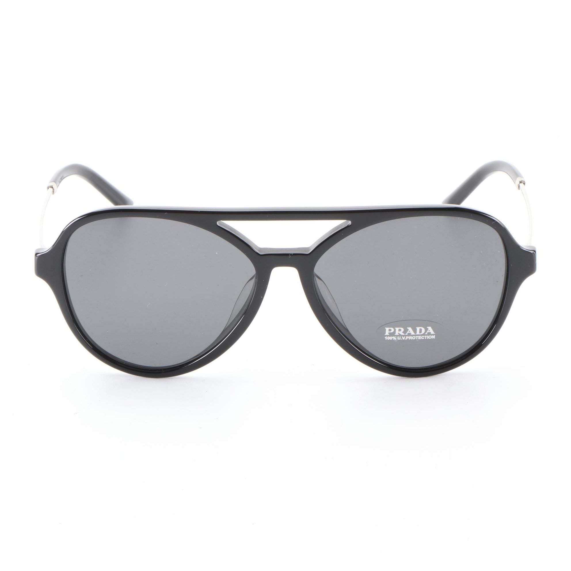 Prada SPR13W-F Double Bridge Sunglasses in Black with Case and Box