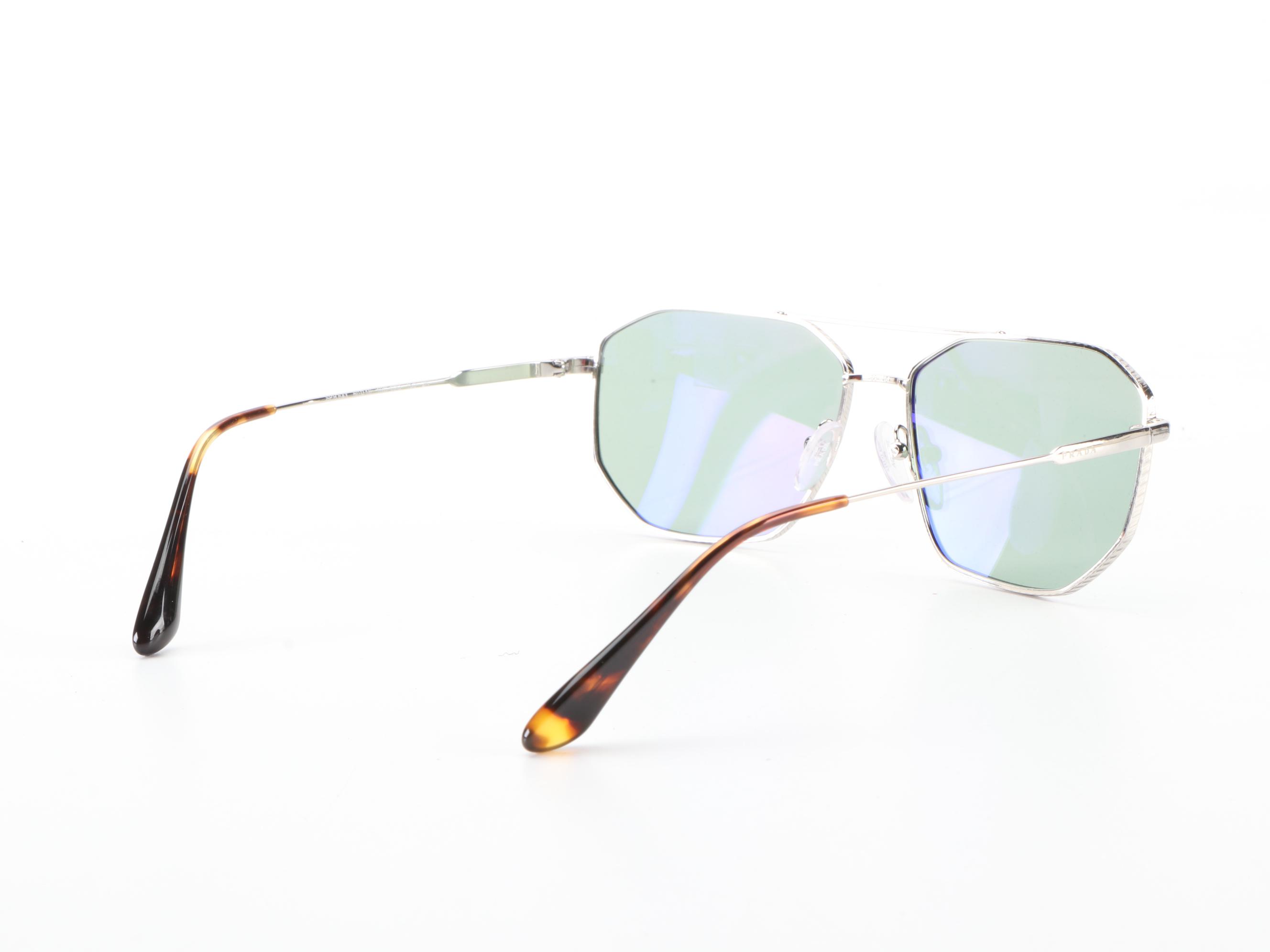 Prada SPR64X Silver Tone Double-Bridge Sunglasses with Case and Box