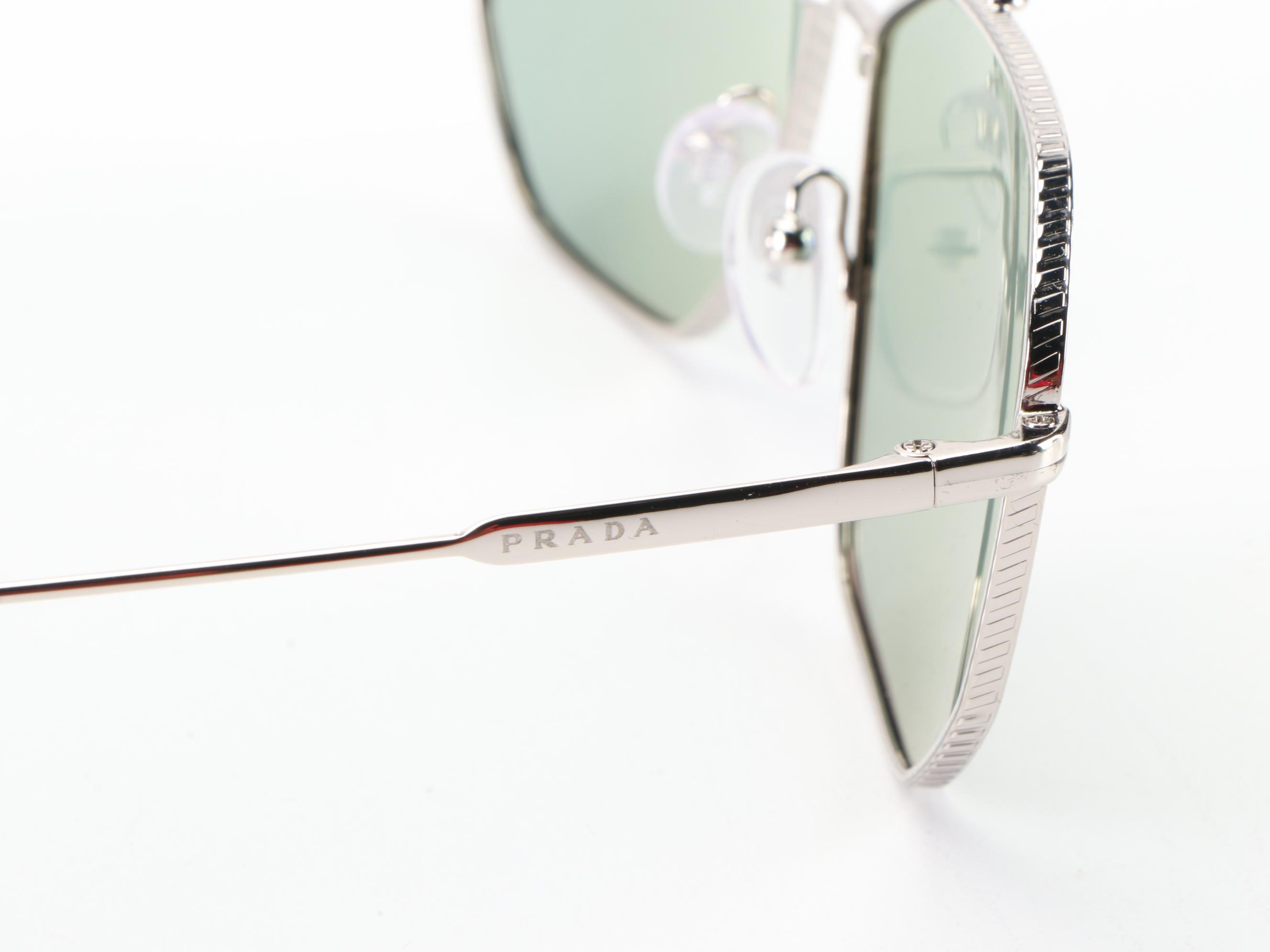 Prada SPR64X Silver Tone Double-Bridge Sunglasses with Case and Box