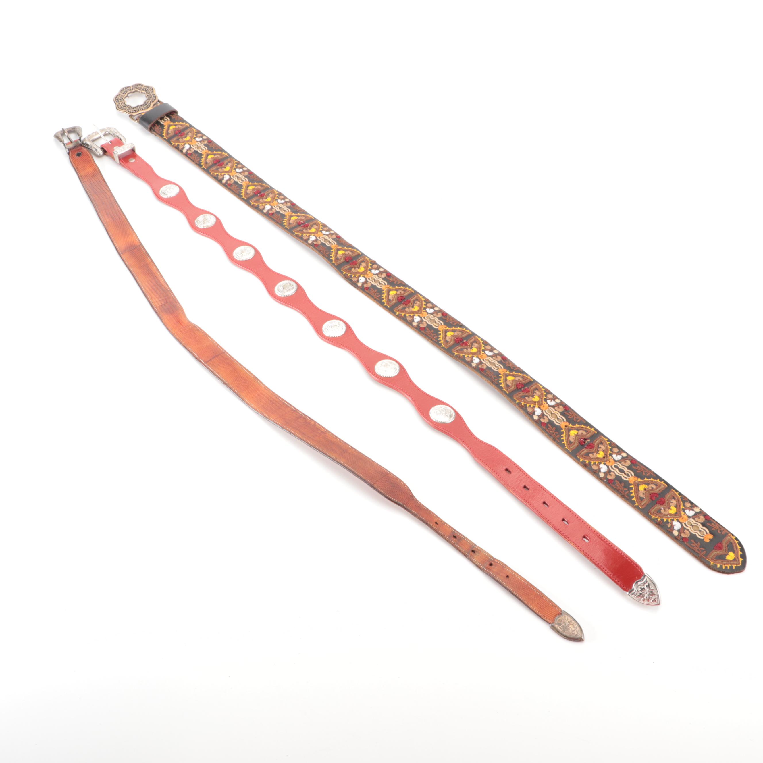 Marks Saddlery Leather Belt with Sterling Silver Buckle Set and Other Belts