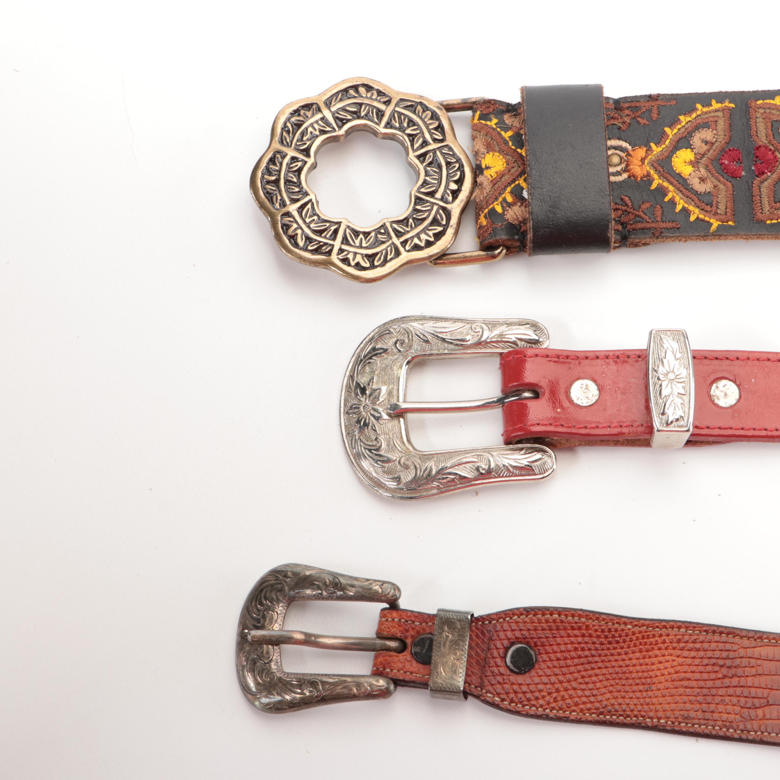 Marks Saddlery Leather Belt with Sterling Silver Buckle Set and Other Belts