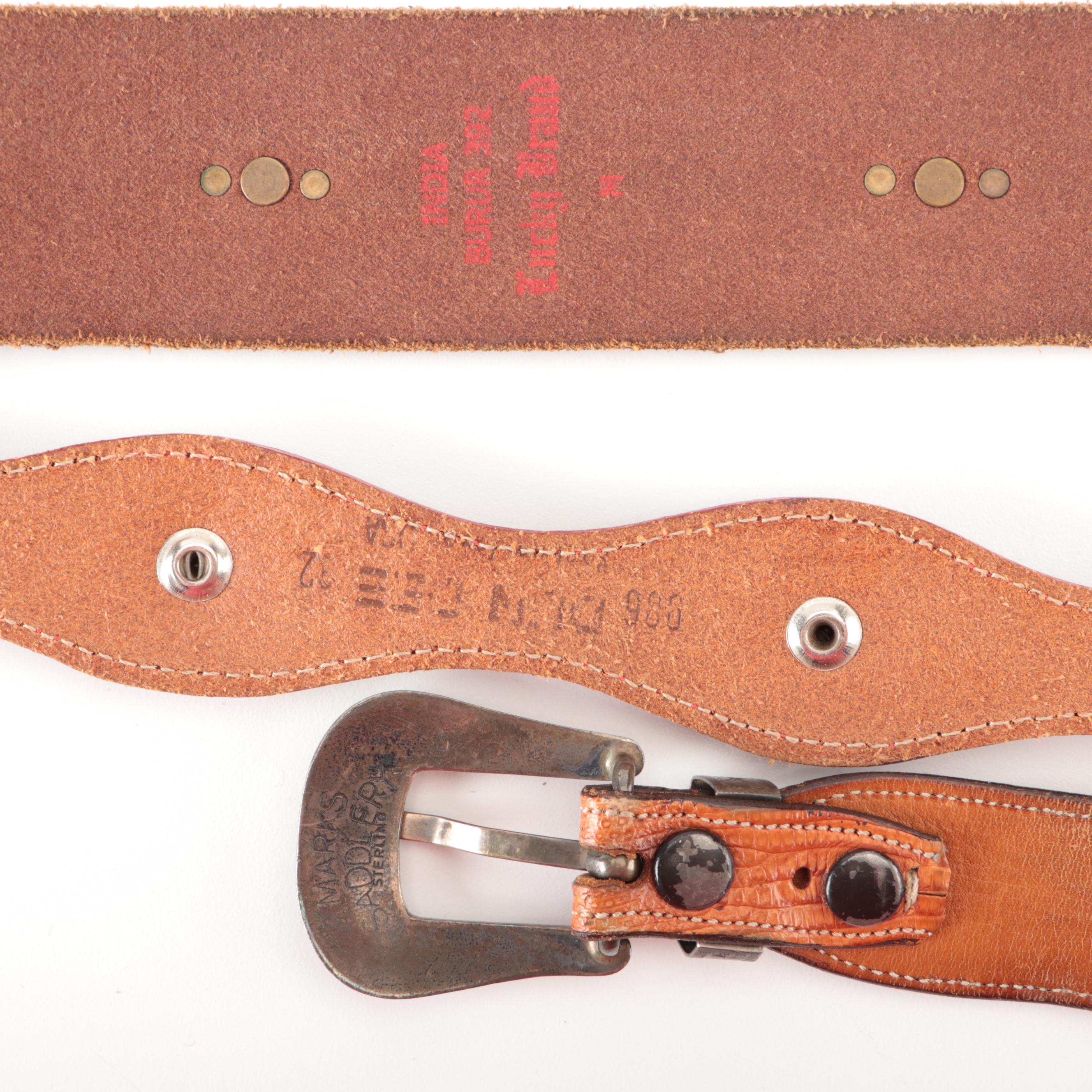 Marks Saddlery Leather Belt with Sterling Silver Buckle Set and Other Belts