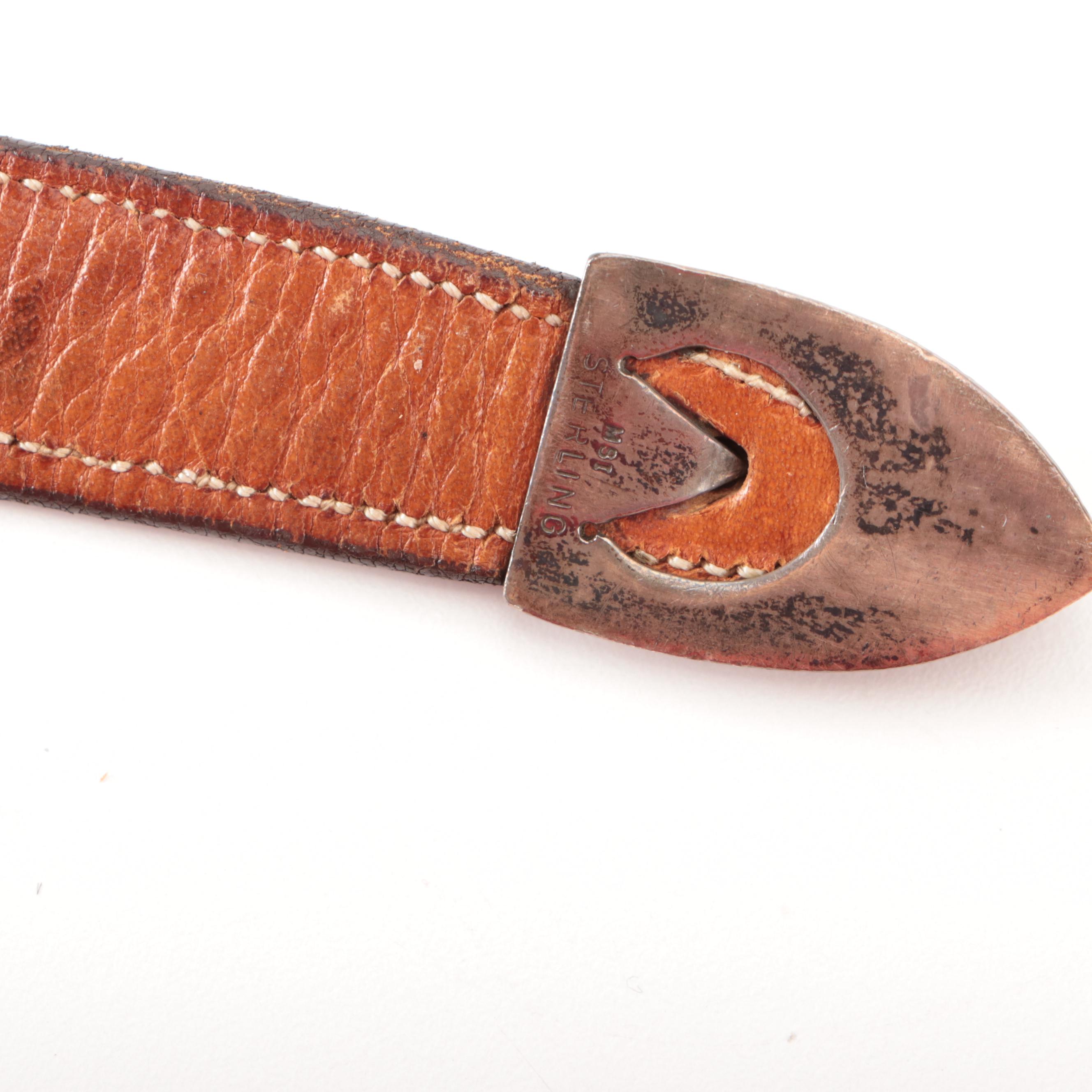 Marks Saddlery Leather Belt with Sterling Silver Buckle Set and Other Belts