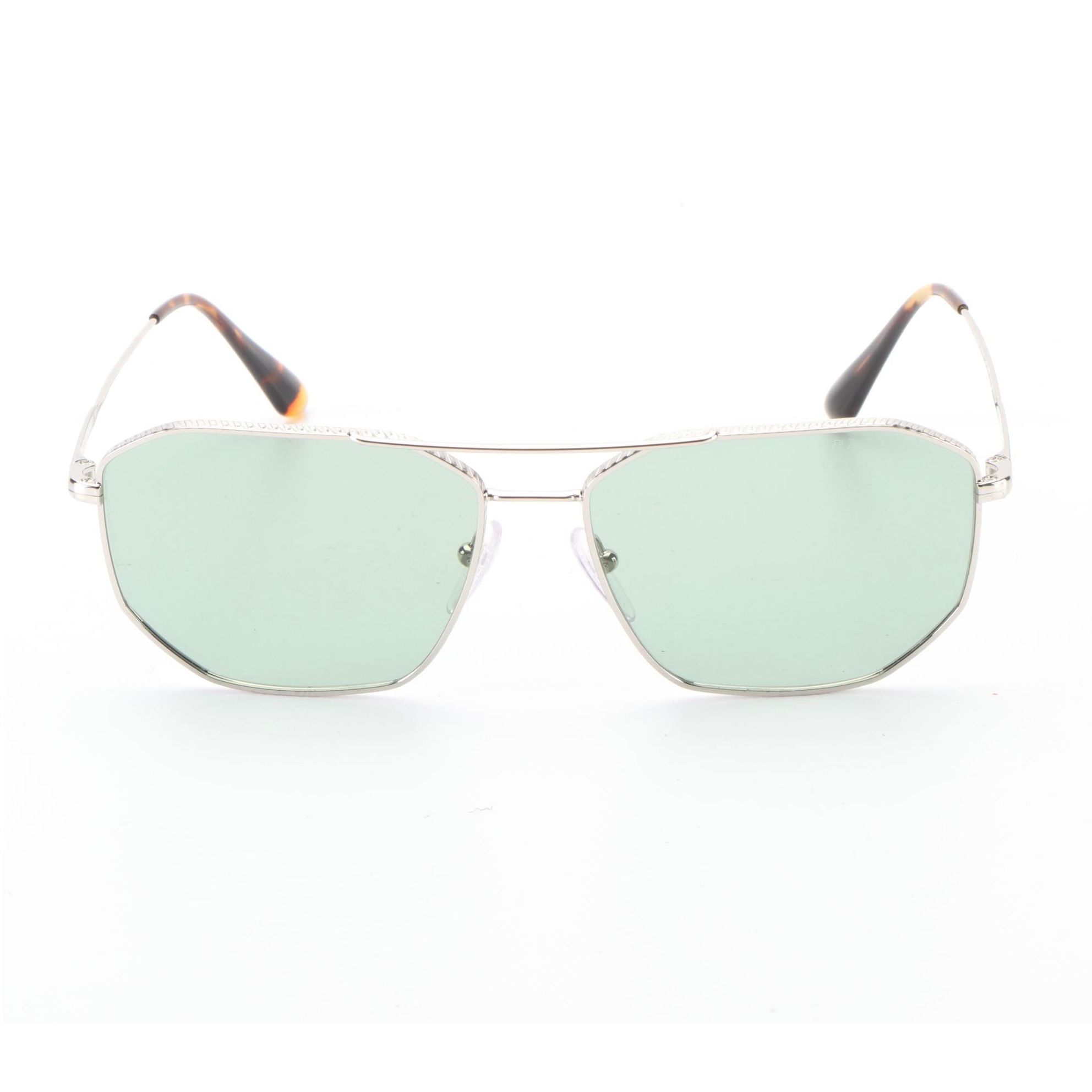 Prada SPR64X Silver Tone Double-Bridge Sunglasses with Case and Box