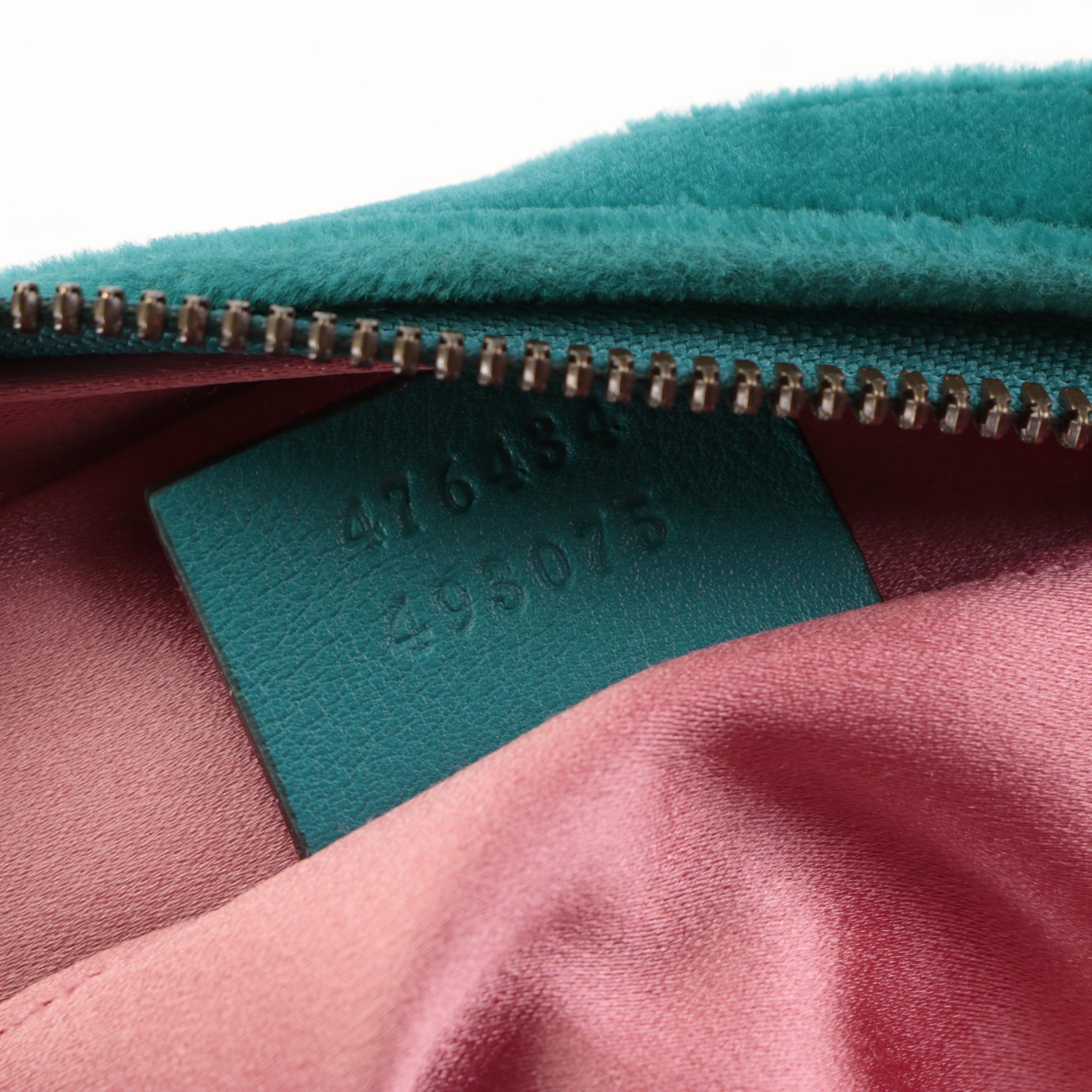 Gucci GG Marmont Belt Bag in Teal Matelassé Velvet and Leather