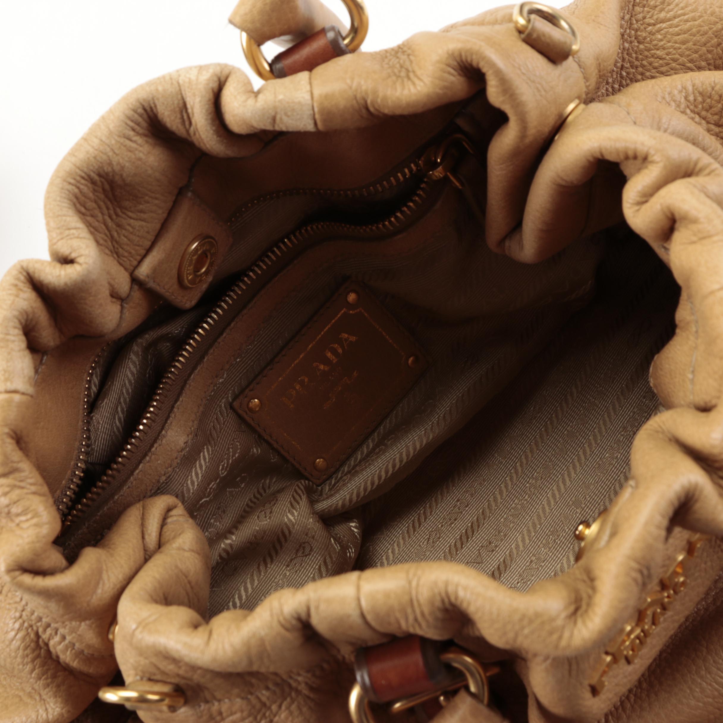Prada Gathered Satchel in Tan Deerskin Leather