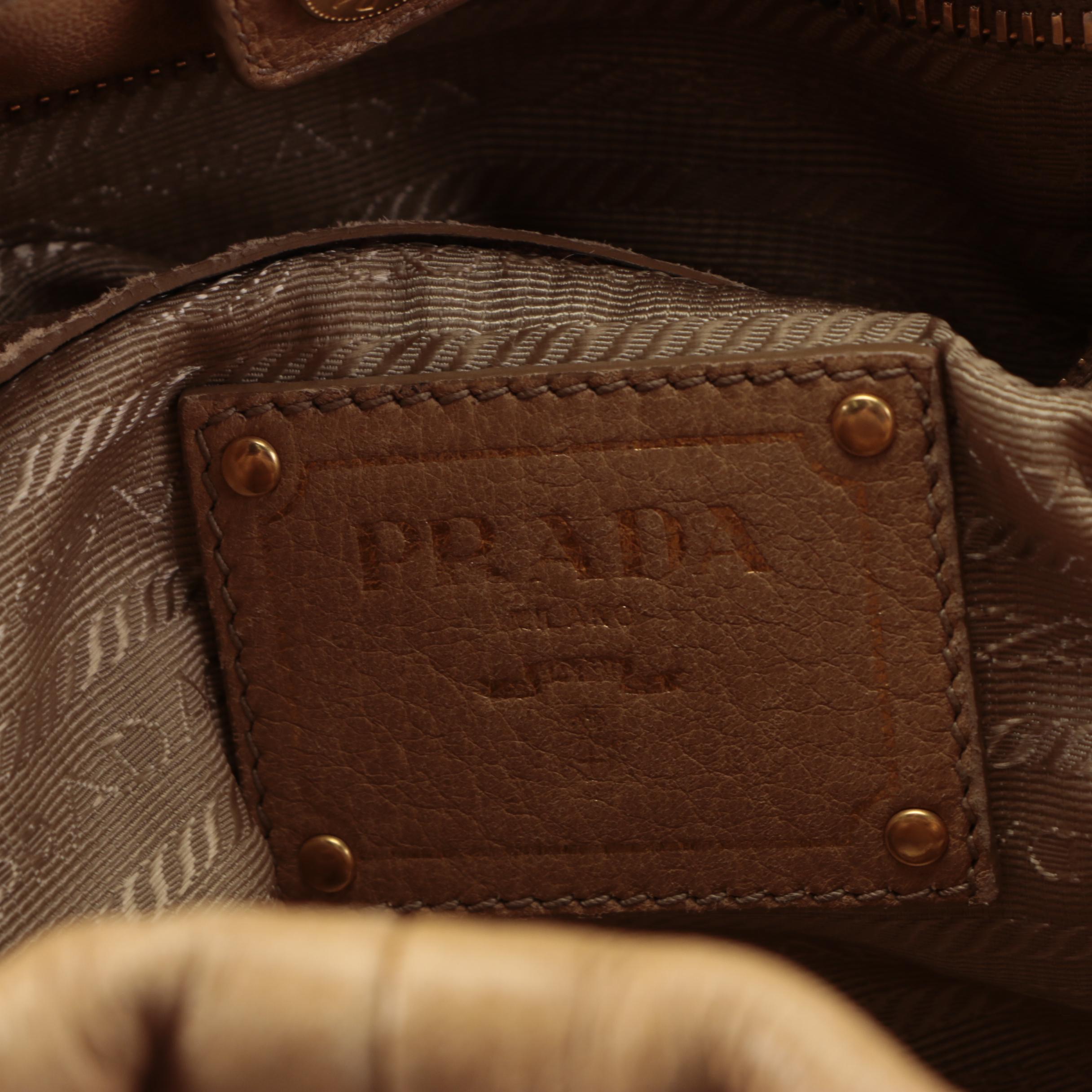 Prada Gathered Satchel in Tan Deerskin Leather