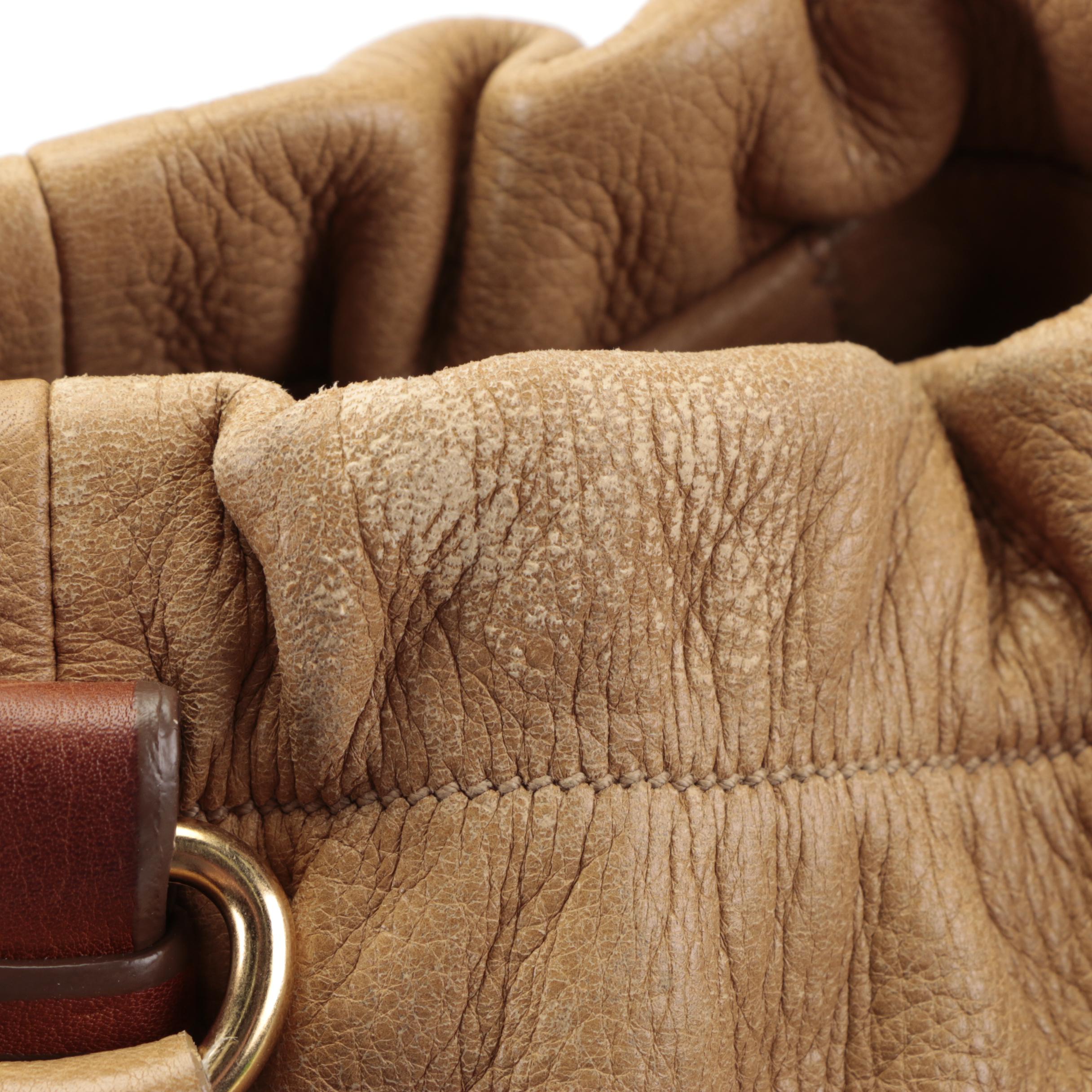 Prada Gathered Satchel in Tan Deerskin Leather